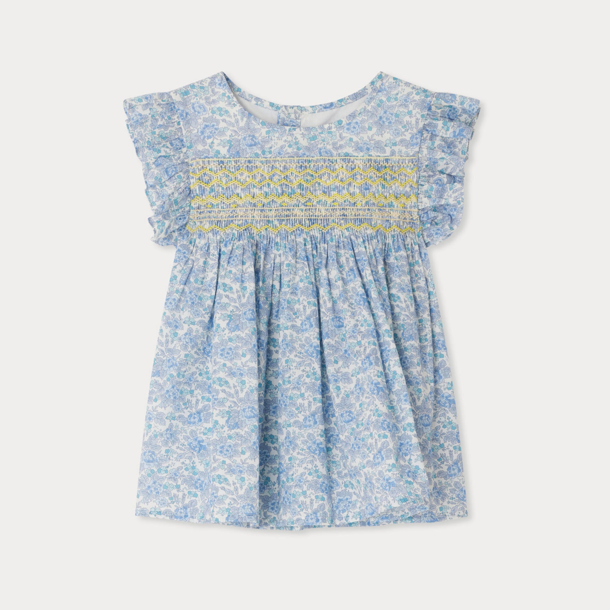 Girls Blue Floral Cotton Blouse