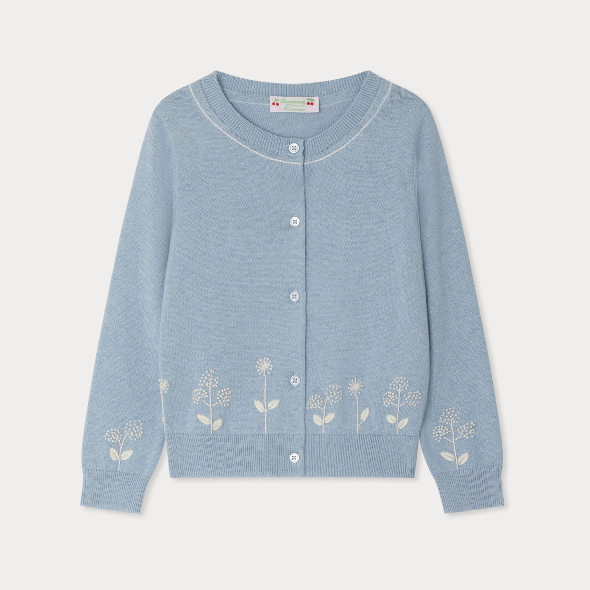 Girls Blue Embroidered Cotton Cardigan