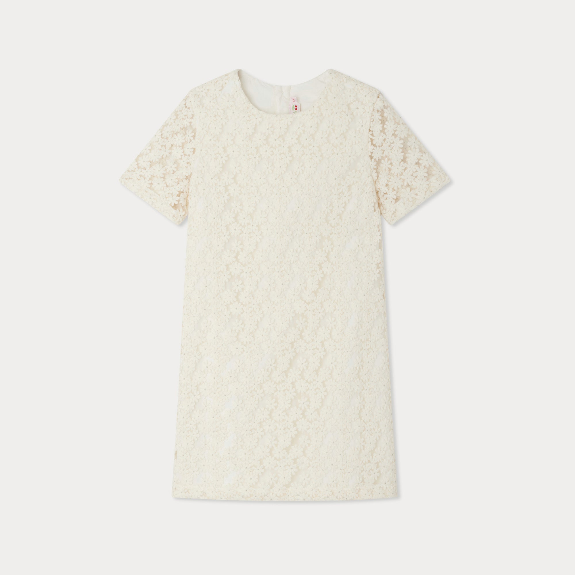 Girls White Flower Embroidered Tulle Dress