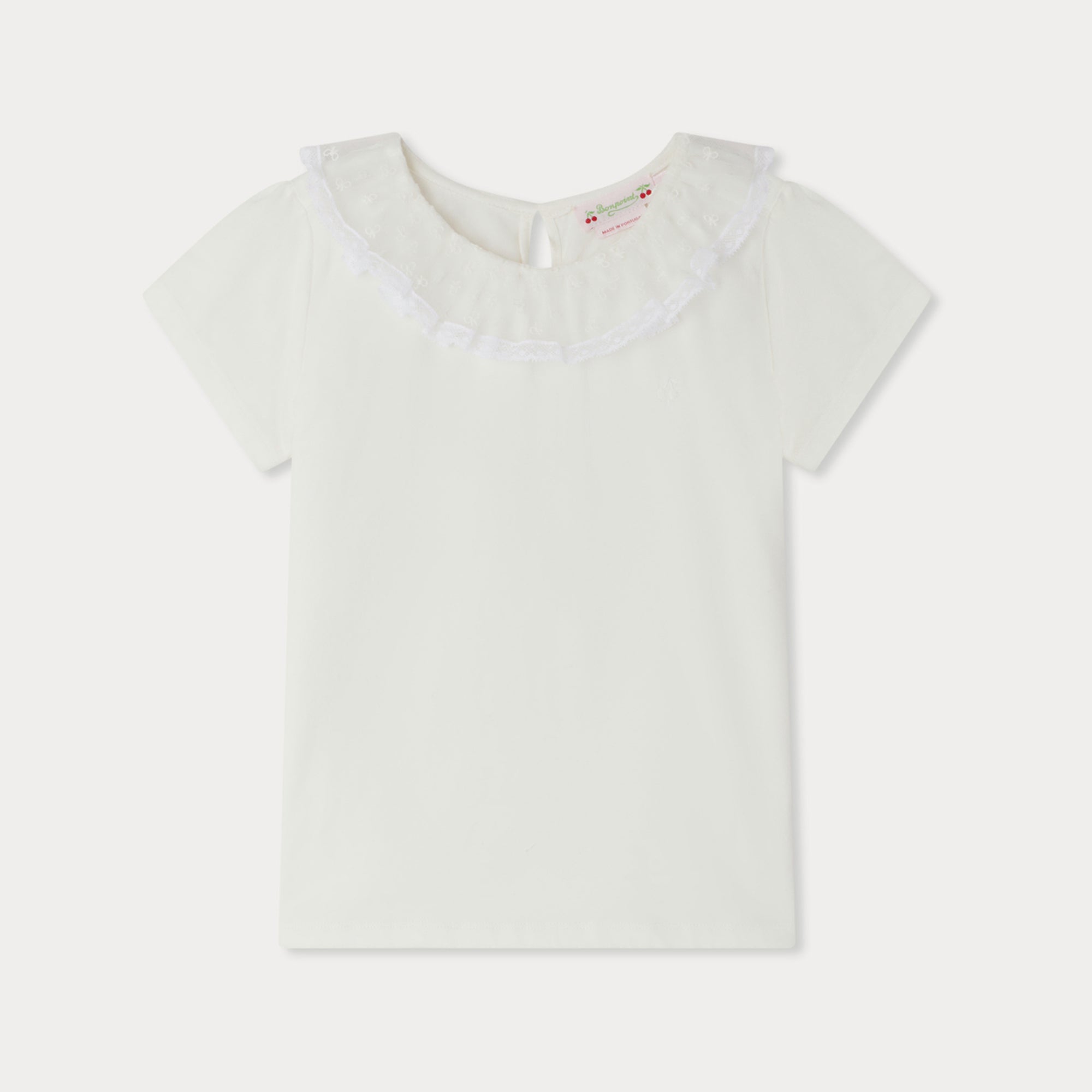 Girls White Ruffled Cotton T-Shirt