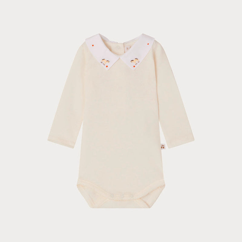Baby Boys Ivory Embroidered Cotton Babysuit