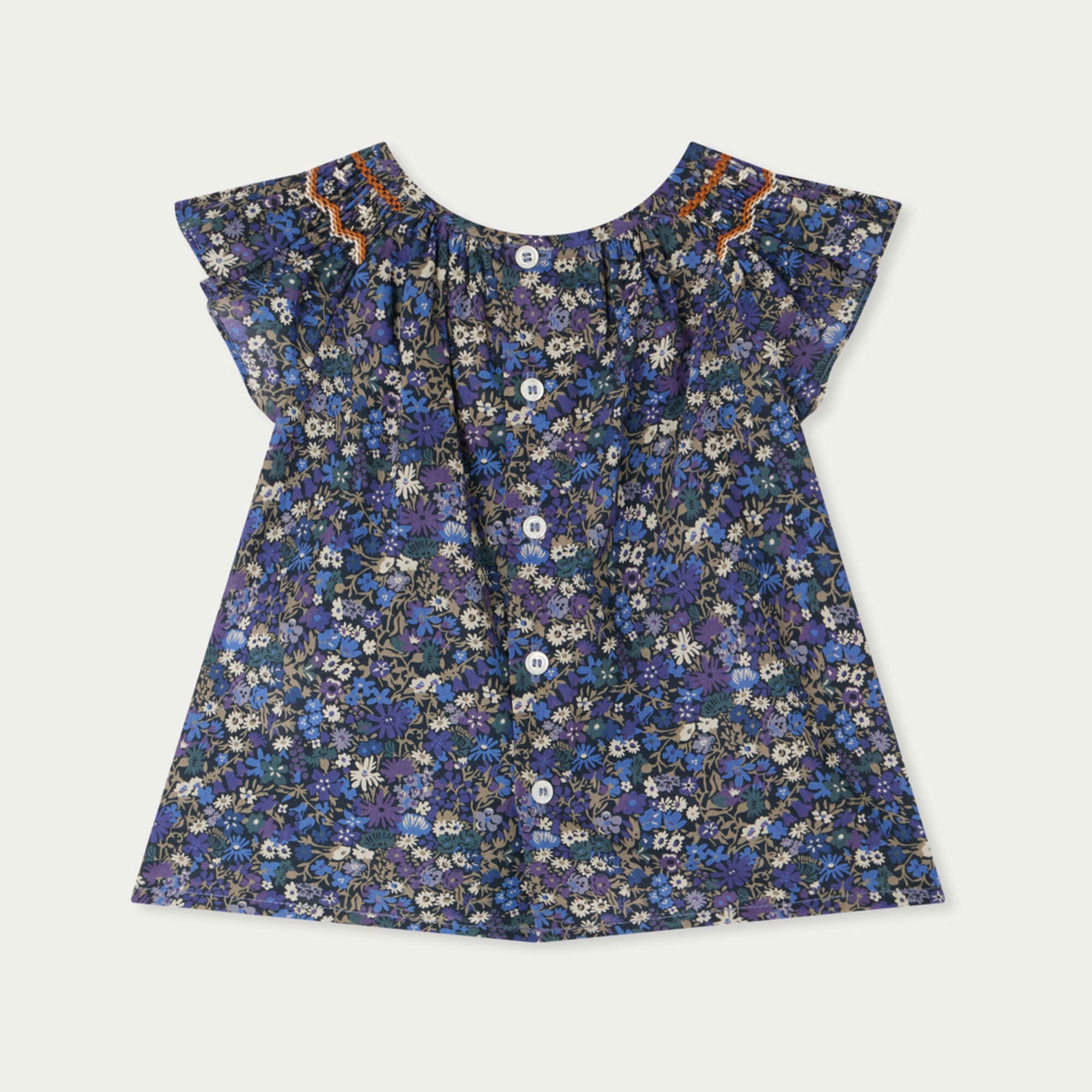 Baby Girls Blue Floral Cotton Blouse