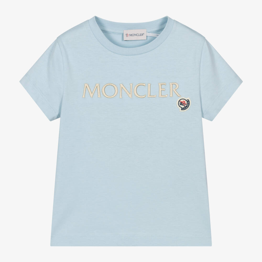 Girls Blue Embroidered Logo Cotton T-Shirt