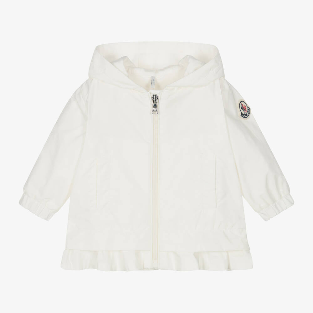 Baby Girls White Hooded Zip-Up Jacket