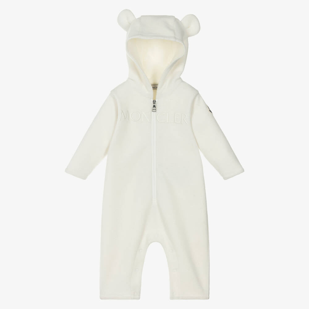 Baby Boys & Girls White Fleece Embroidered Logo Babysuit