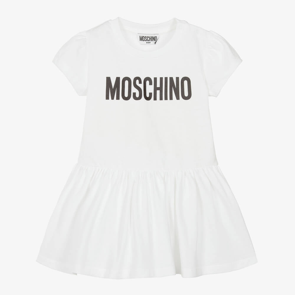Baby Girls White Logo Cotton Dress