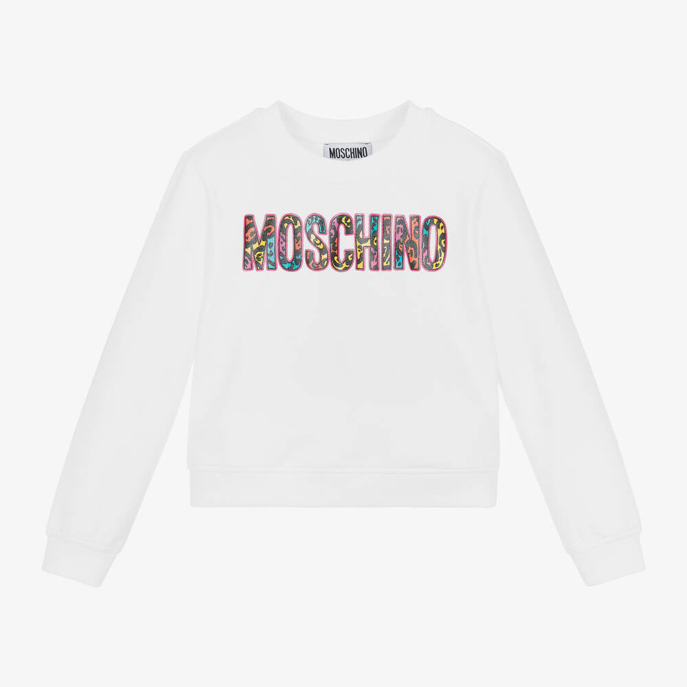 Girls White Logo Cotton Sweatshirt