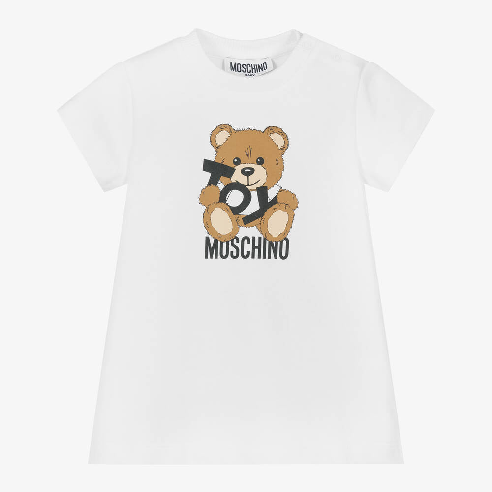 Baby Girls White Teddy Bear Cotton Dress