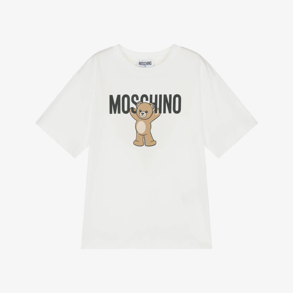Boys & Girls White Bear Printed Cotton T-Shirt