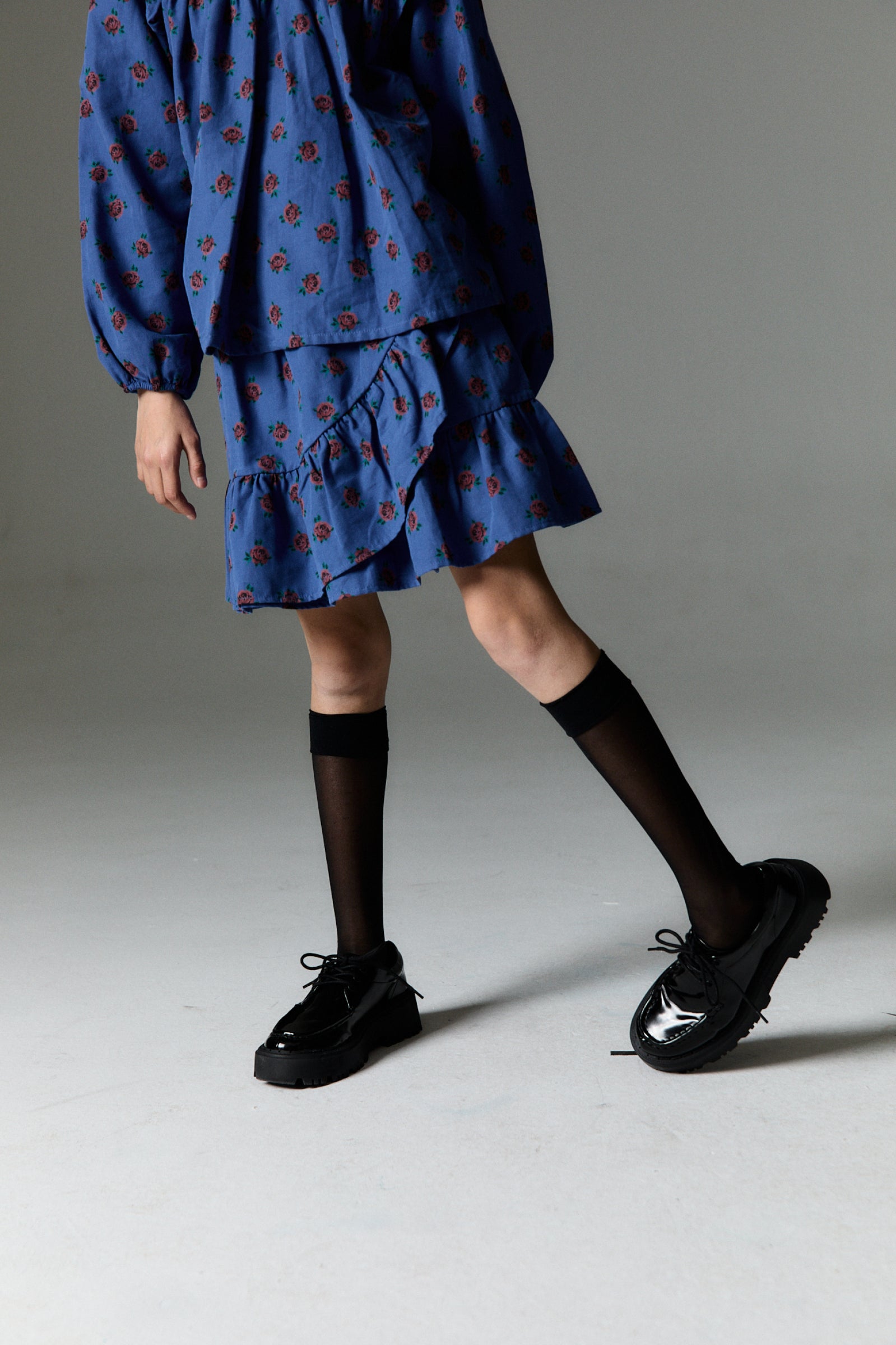 Girls Blue Floral Cotton Skirt
