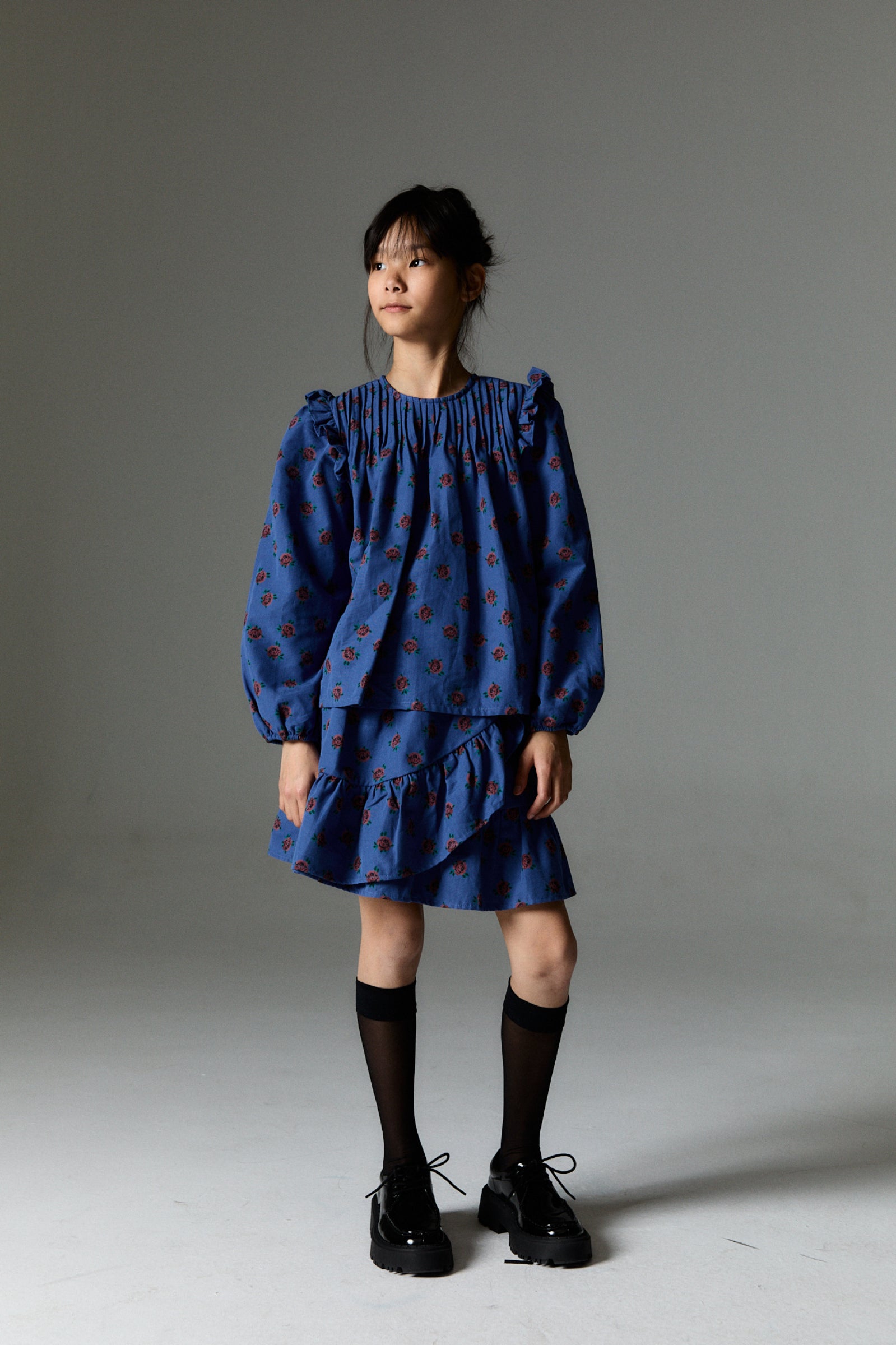 Girls Blue Floral Cotton Skirt