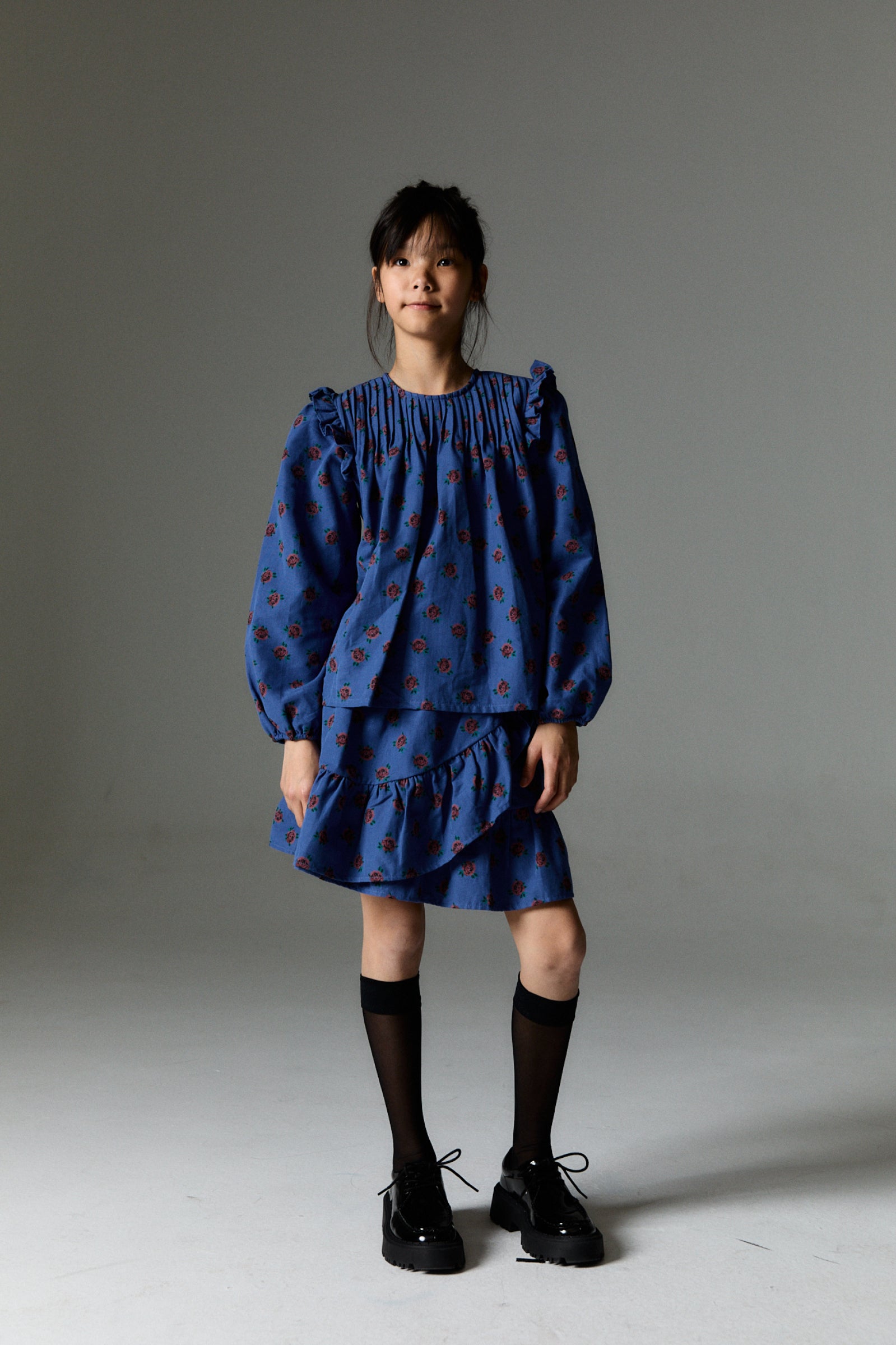 Girls Blue Floral Cotton Skirt