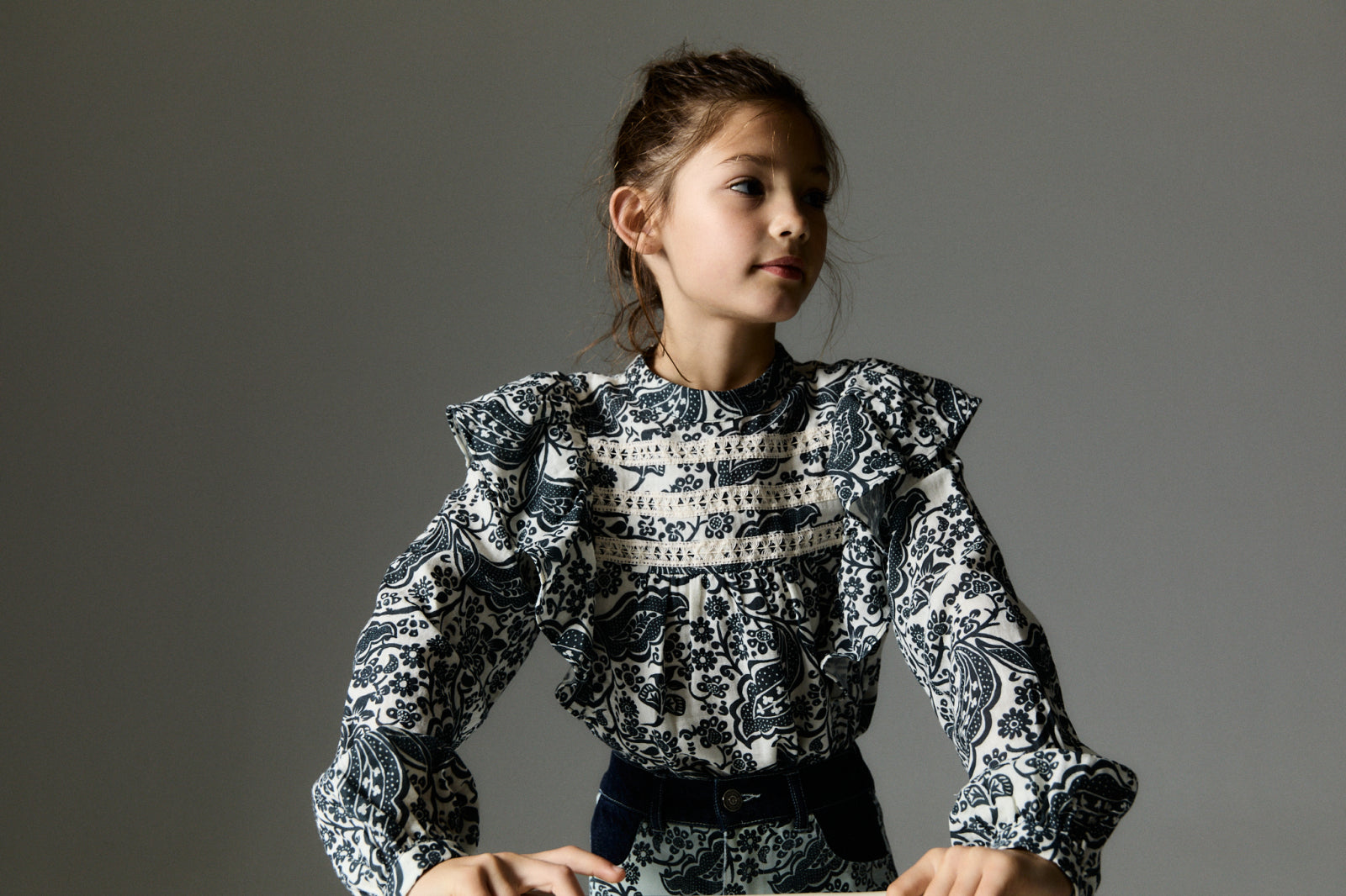 Girls Navy Ruffled Cotton Top