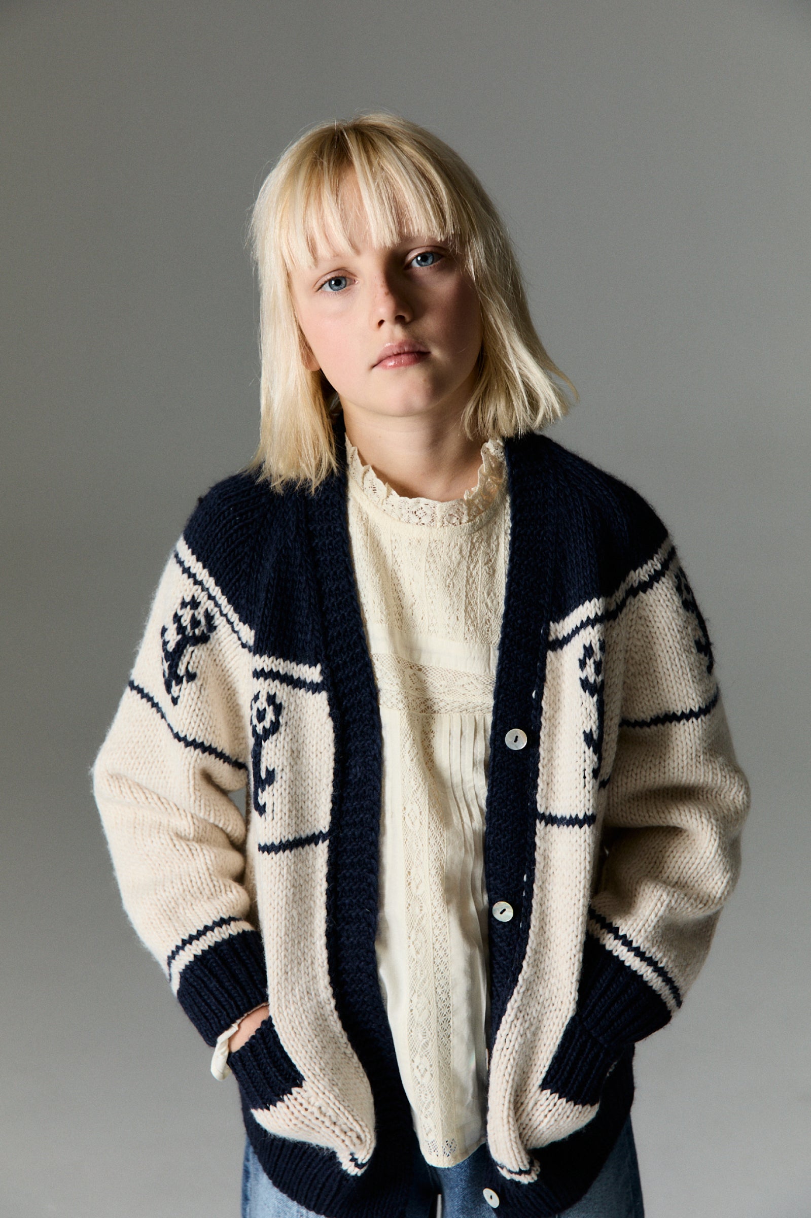 Girls Cream Wool Cardigan