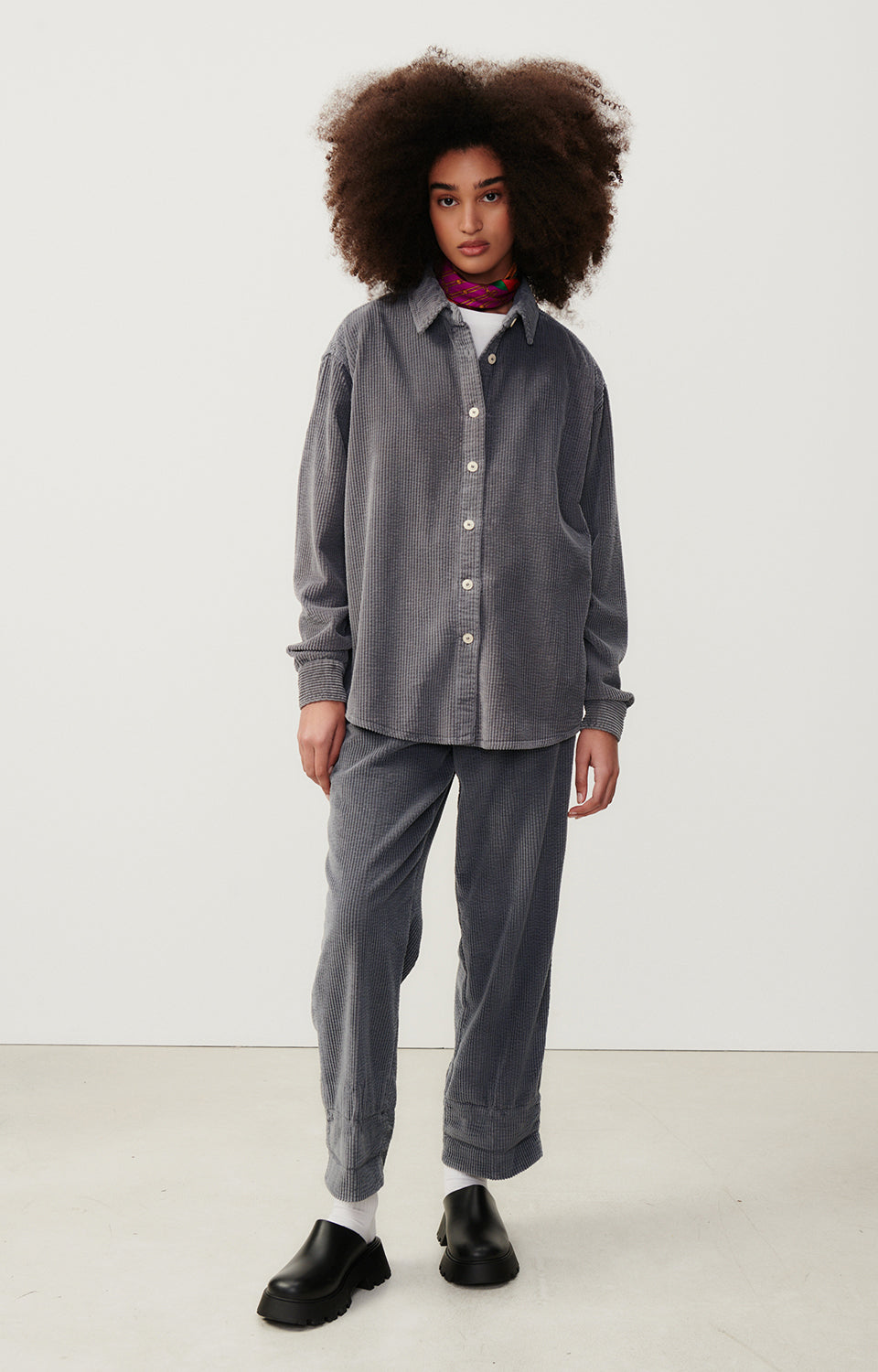 Women Dark Grey Corduroy Trousers