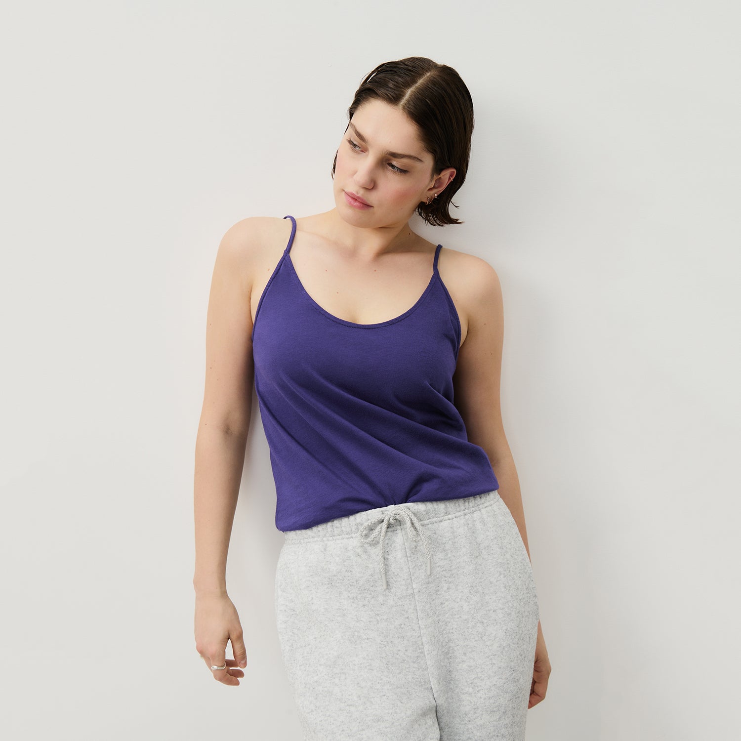 Women Purple Cotton Strap Vest