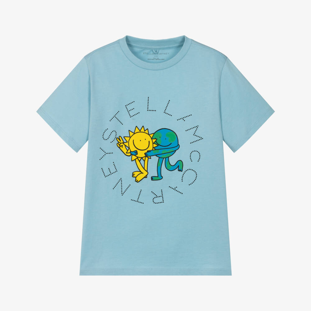 Boys Light Blue Printed Cotton T-Shirt