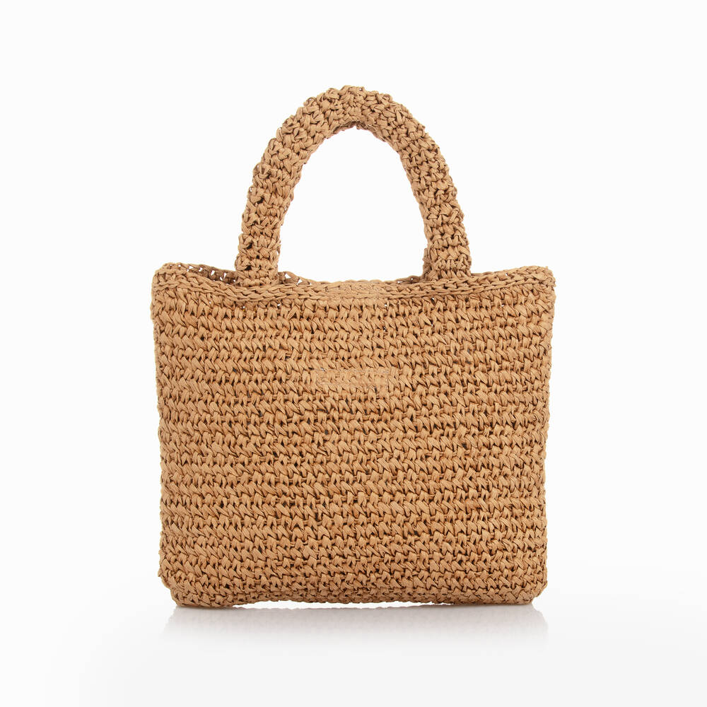 Girls Beige Straw Sunflower Bag