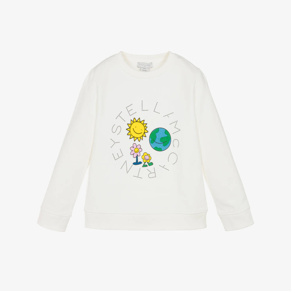 Girls Ivory Earth Logo Printed Cotton Sweatshirt