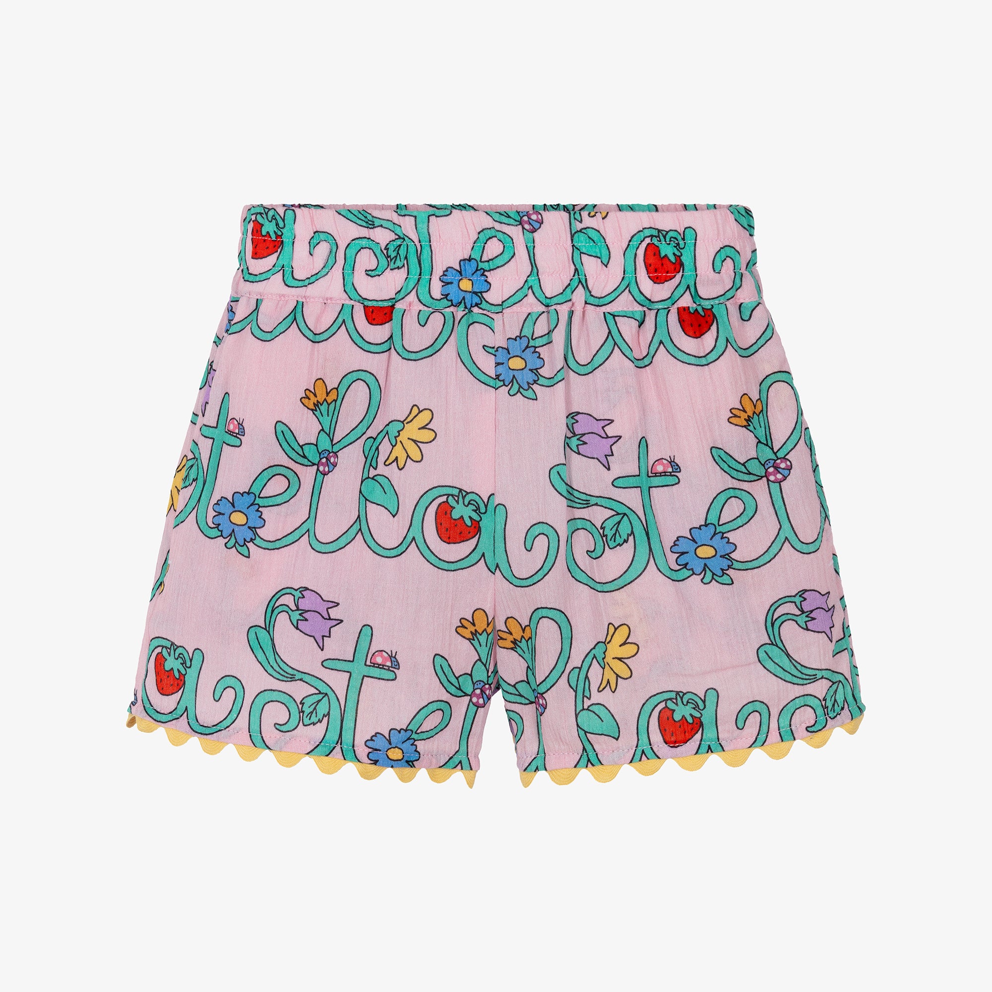 Girls Pink Printed Cotton Shorts