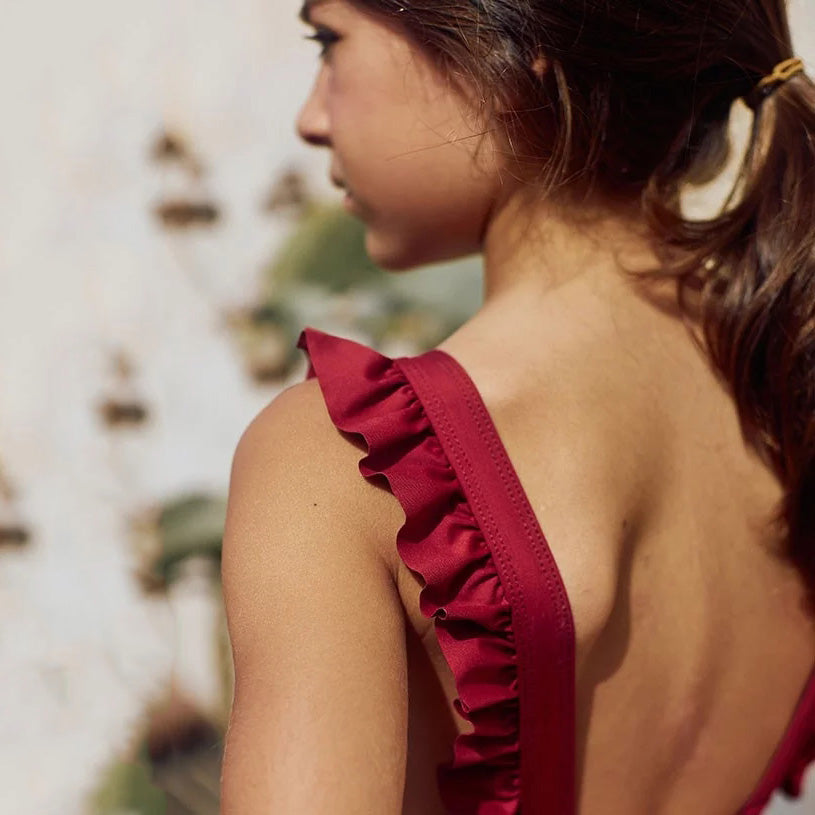Girls Wine Red Swimsuit