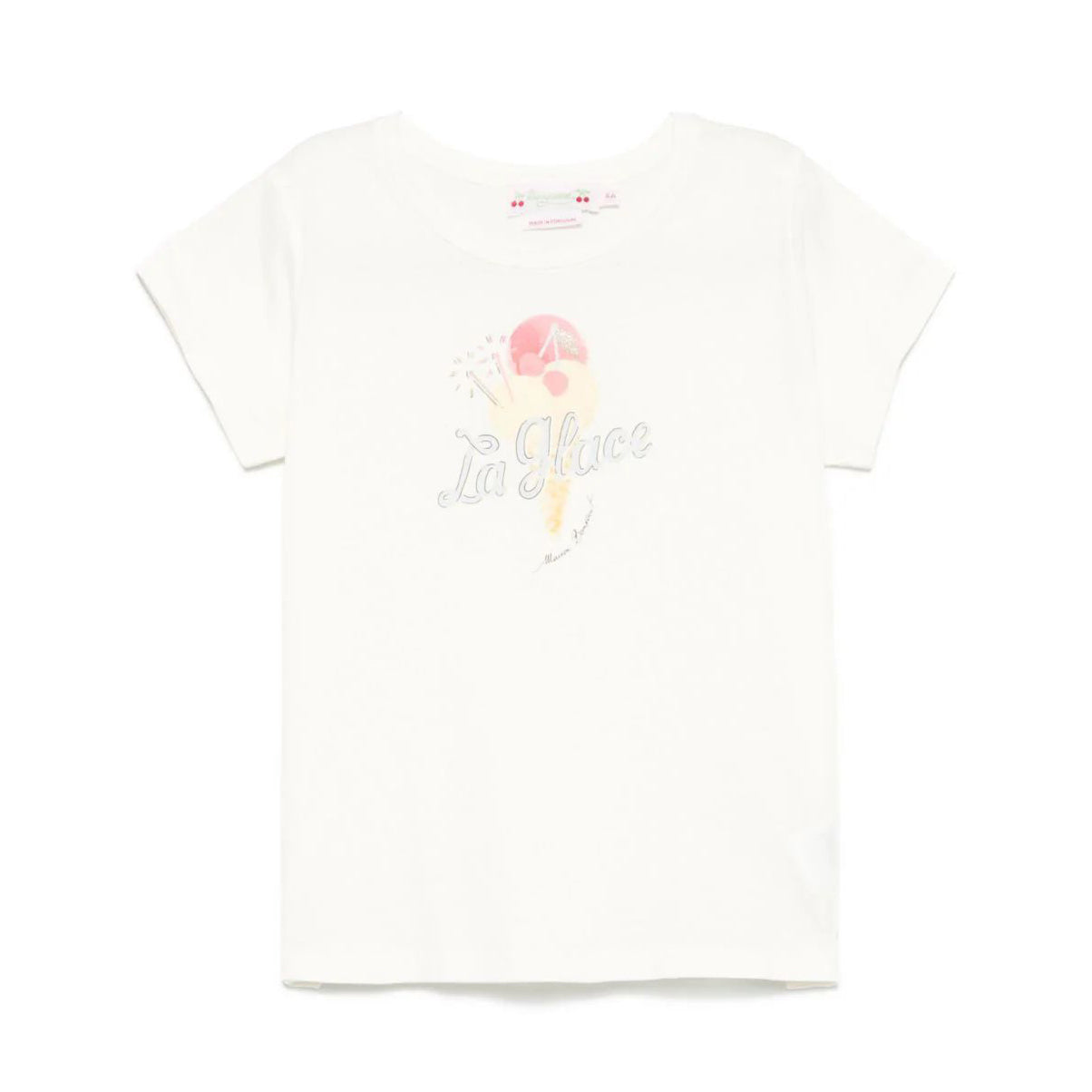 Girls White Printed Cotton T-Shirt