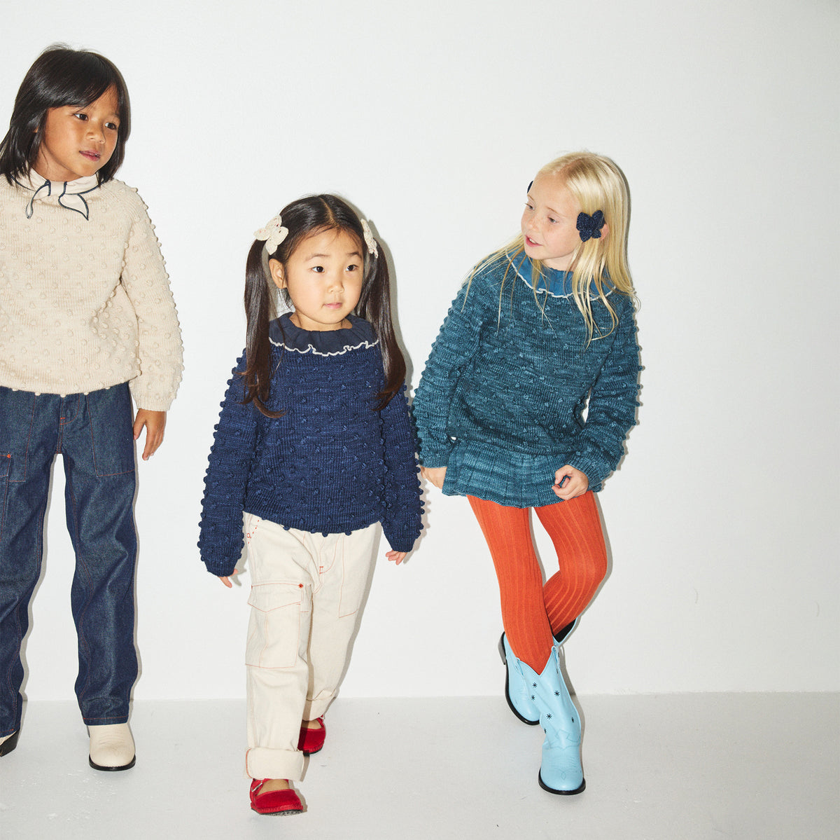Boys & Girls Blue Popcorn Wool Sweater