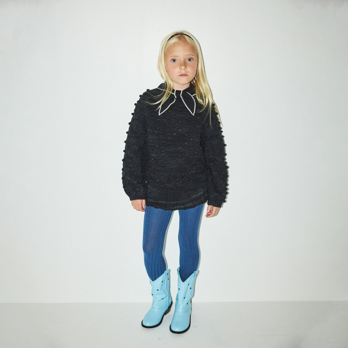 Boys & Girls Black Popcorn Wool Sweater