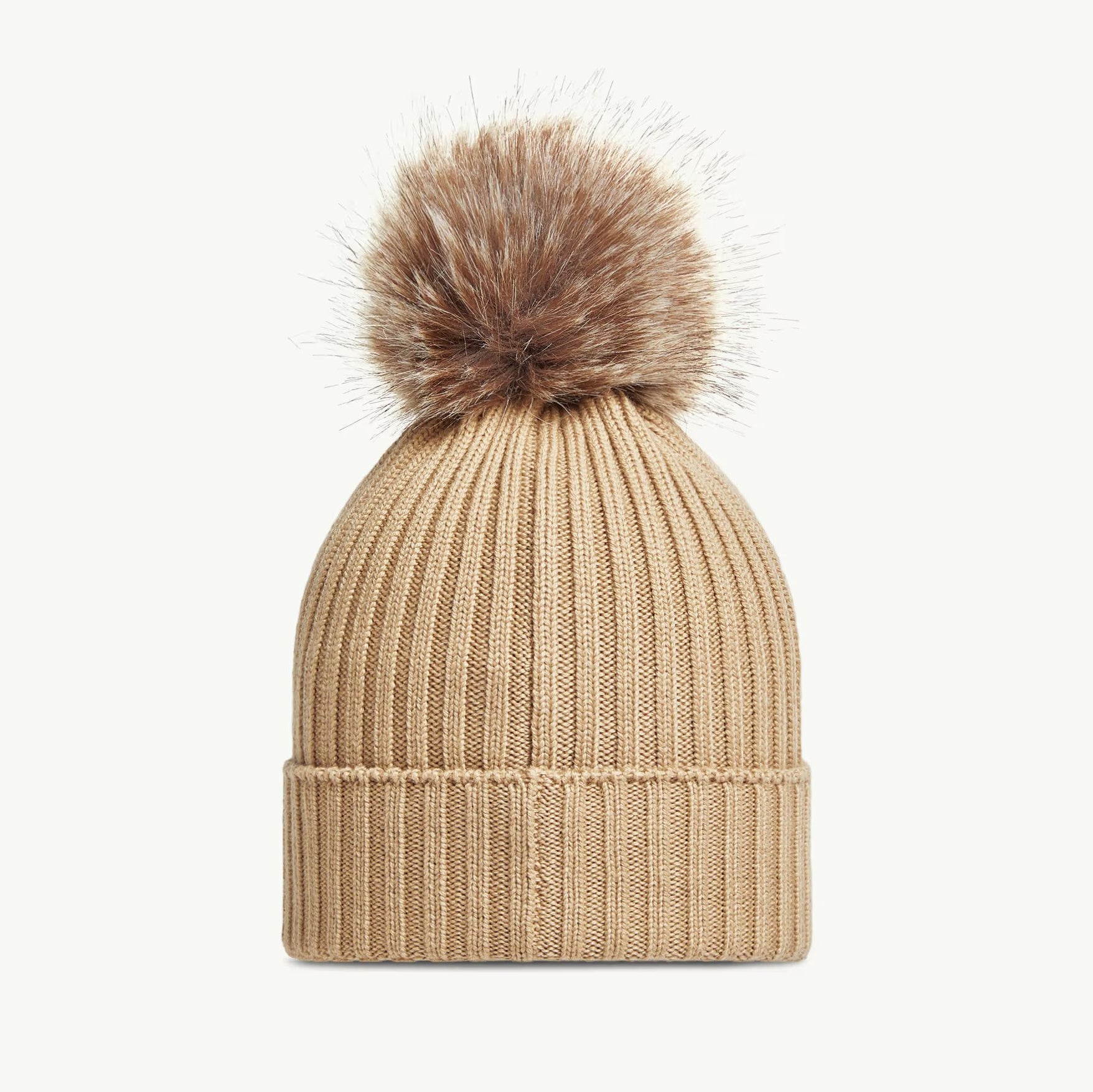 Girls Beige Wool Pom-Pom Hat