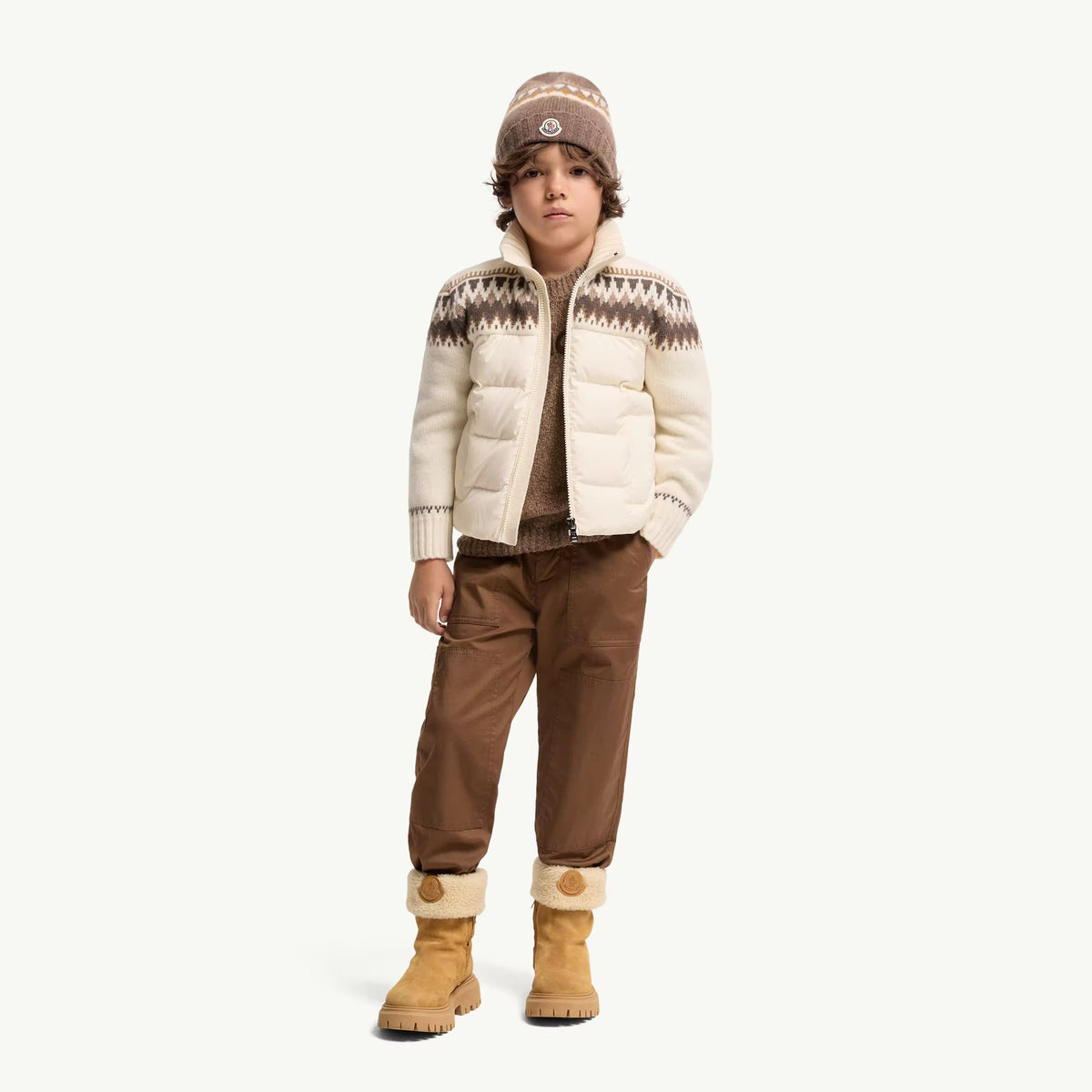 Boys White Padded Down Zip-Up Cardigan
