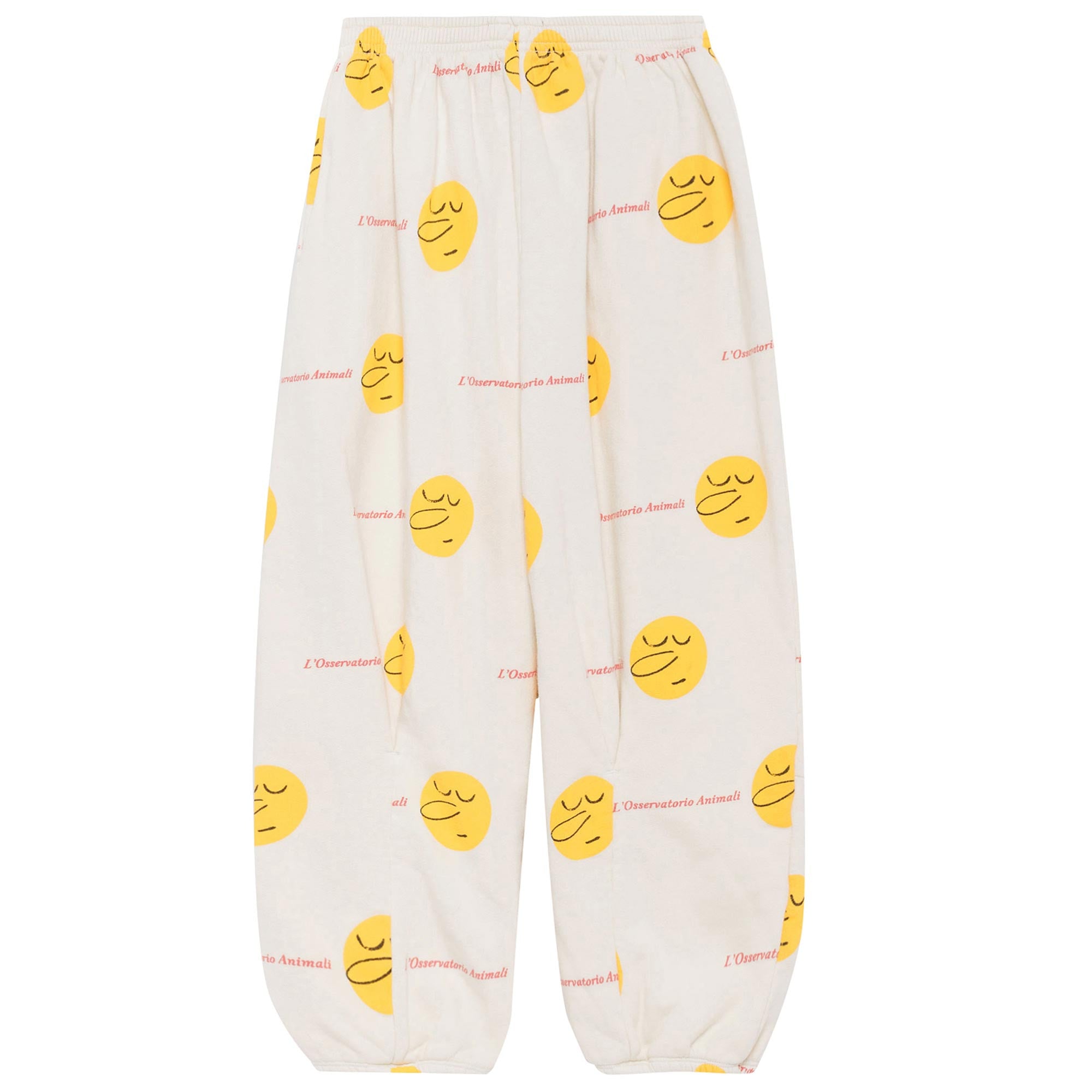 Girls White Cotton Pants With Yellow Face Printed