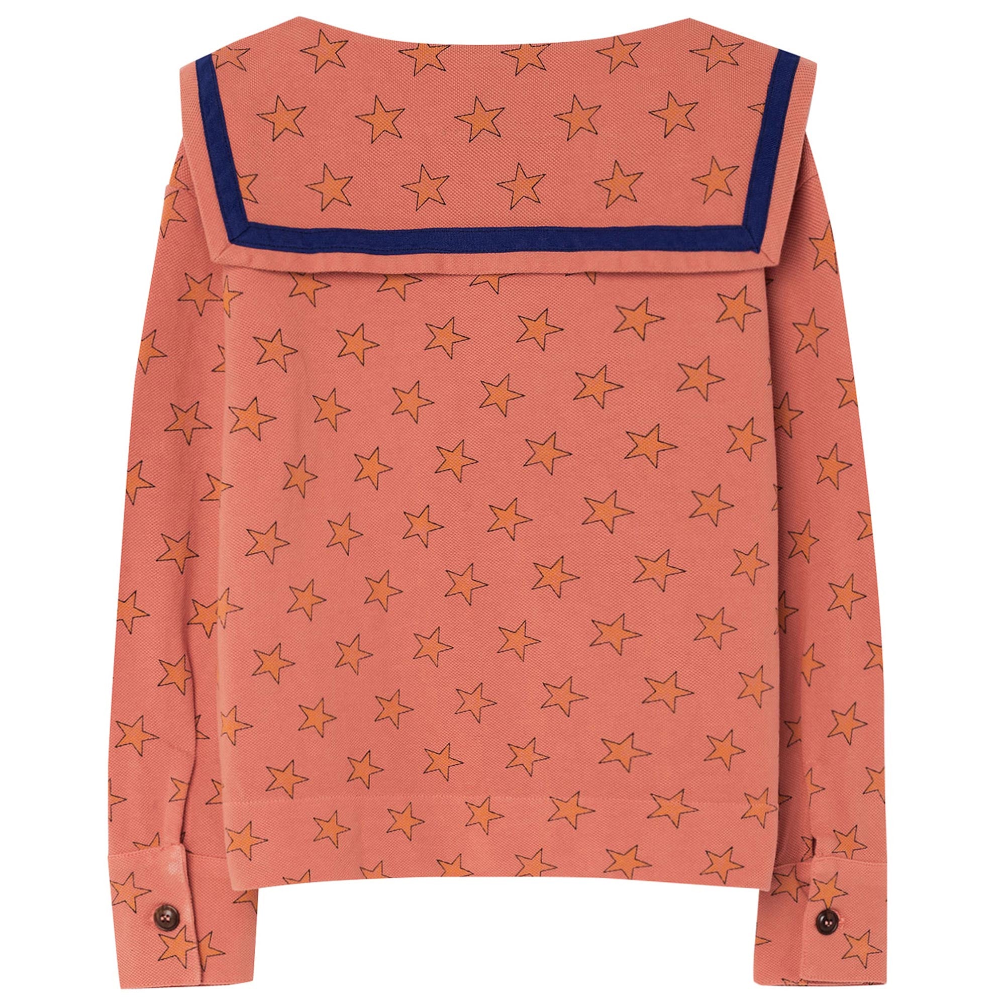 Girls Deep Orange Stars Printed Cotton Shirt