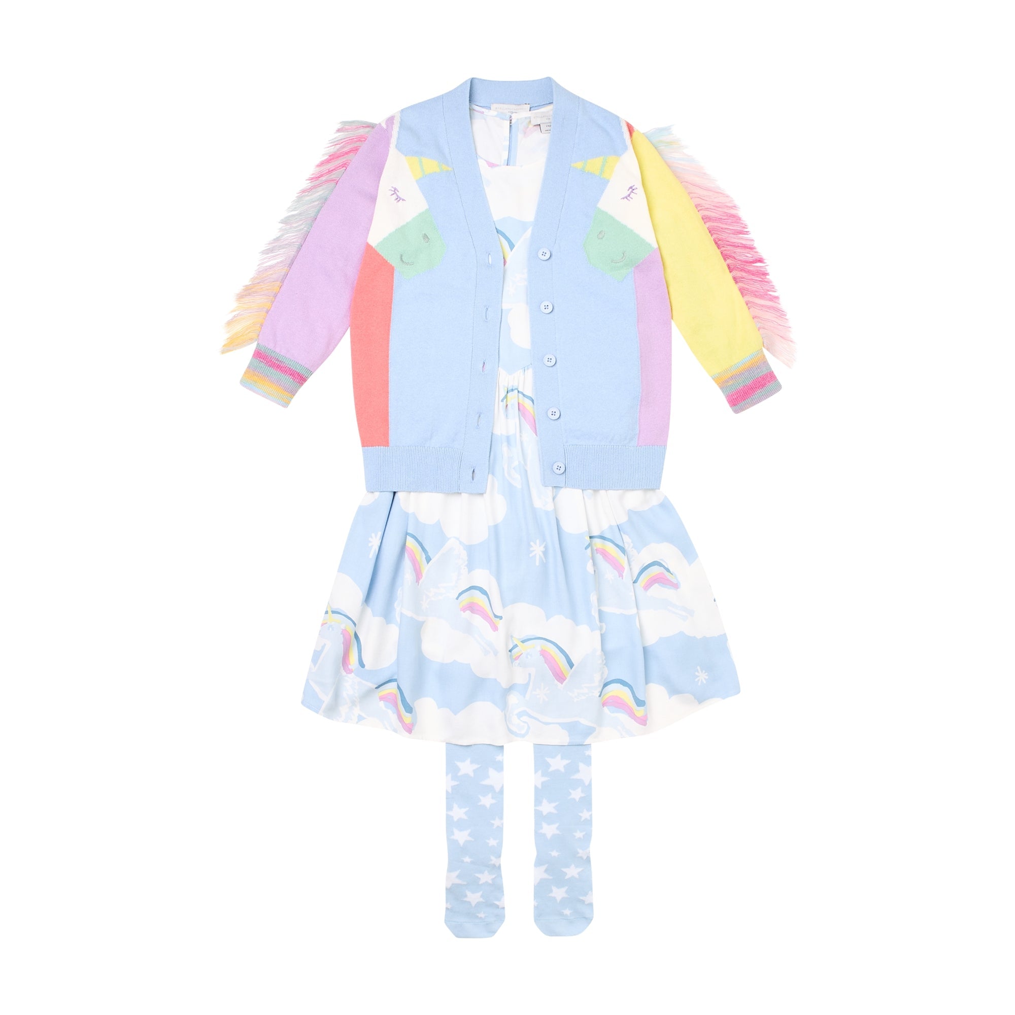 Girls Light Blue Printed Dress