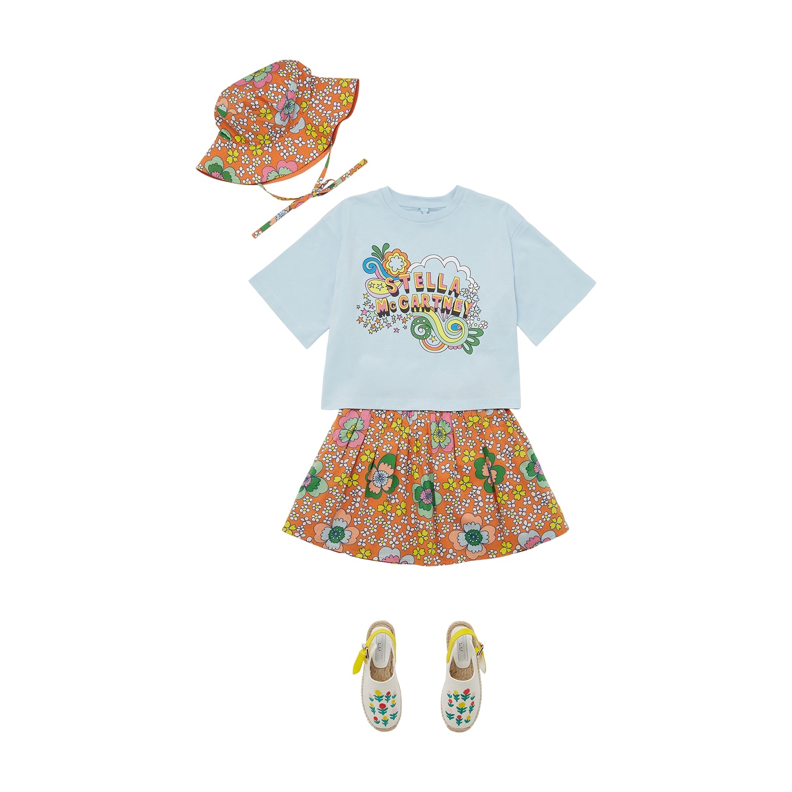 Girls Light Blue Printed Cotton T-Shirt