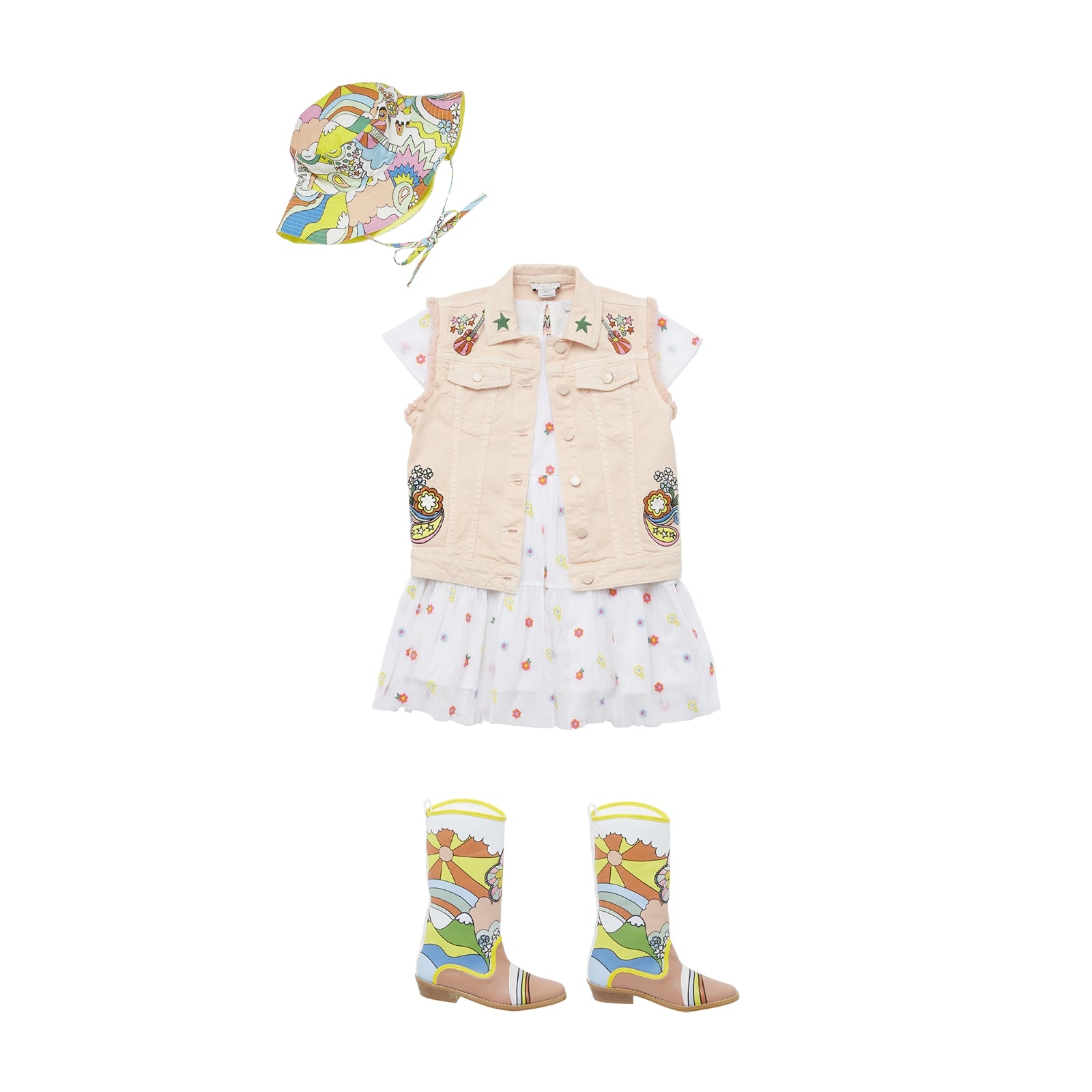 Girls White Embroidered Dress