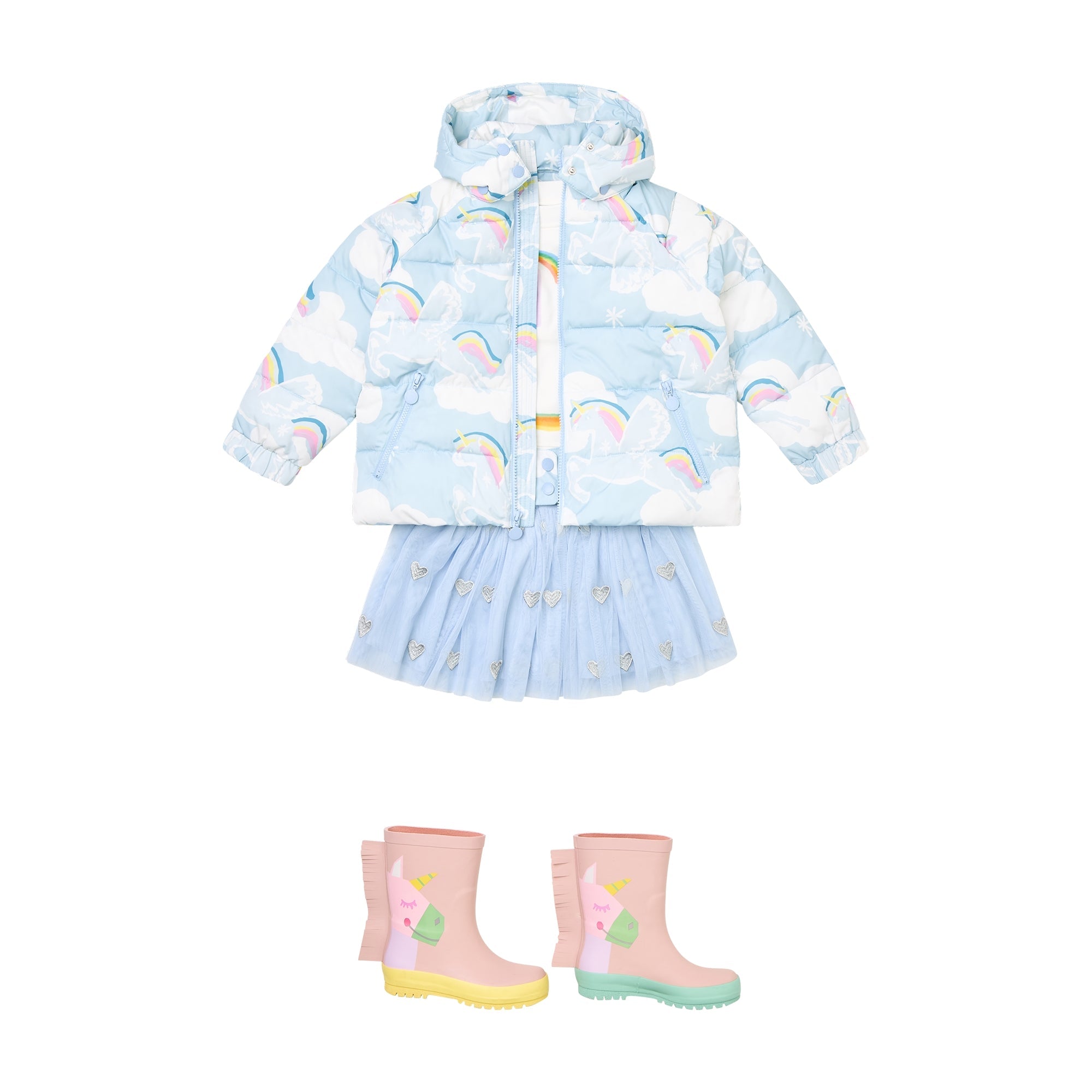 Girls Light Blue Embroidered Skirt