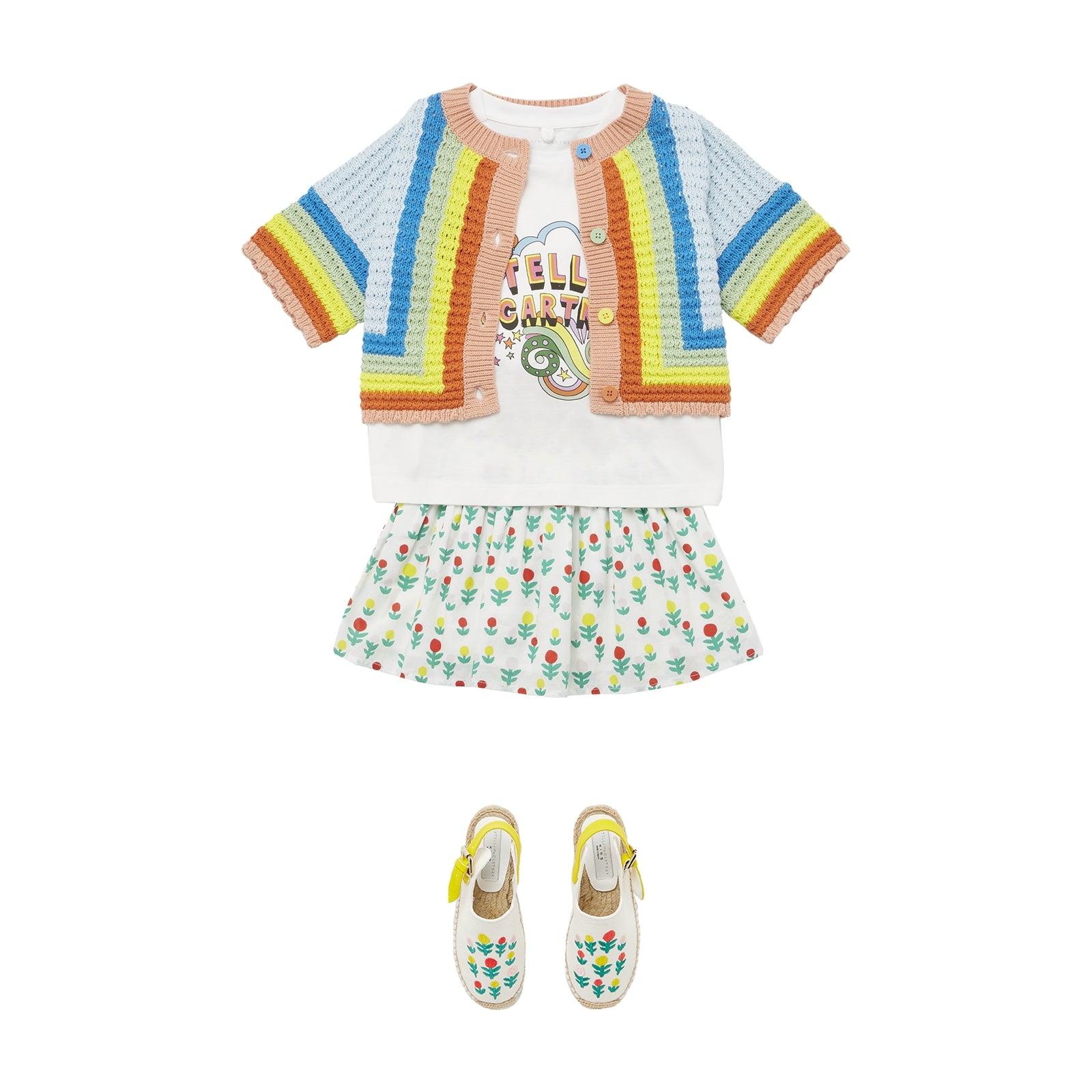 Girls White Printed Cotton T-Shirt