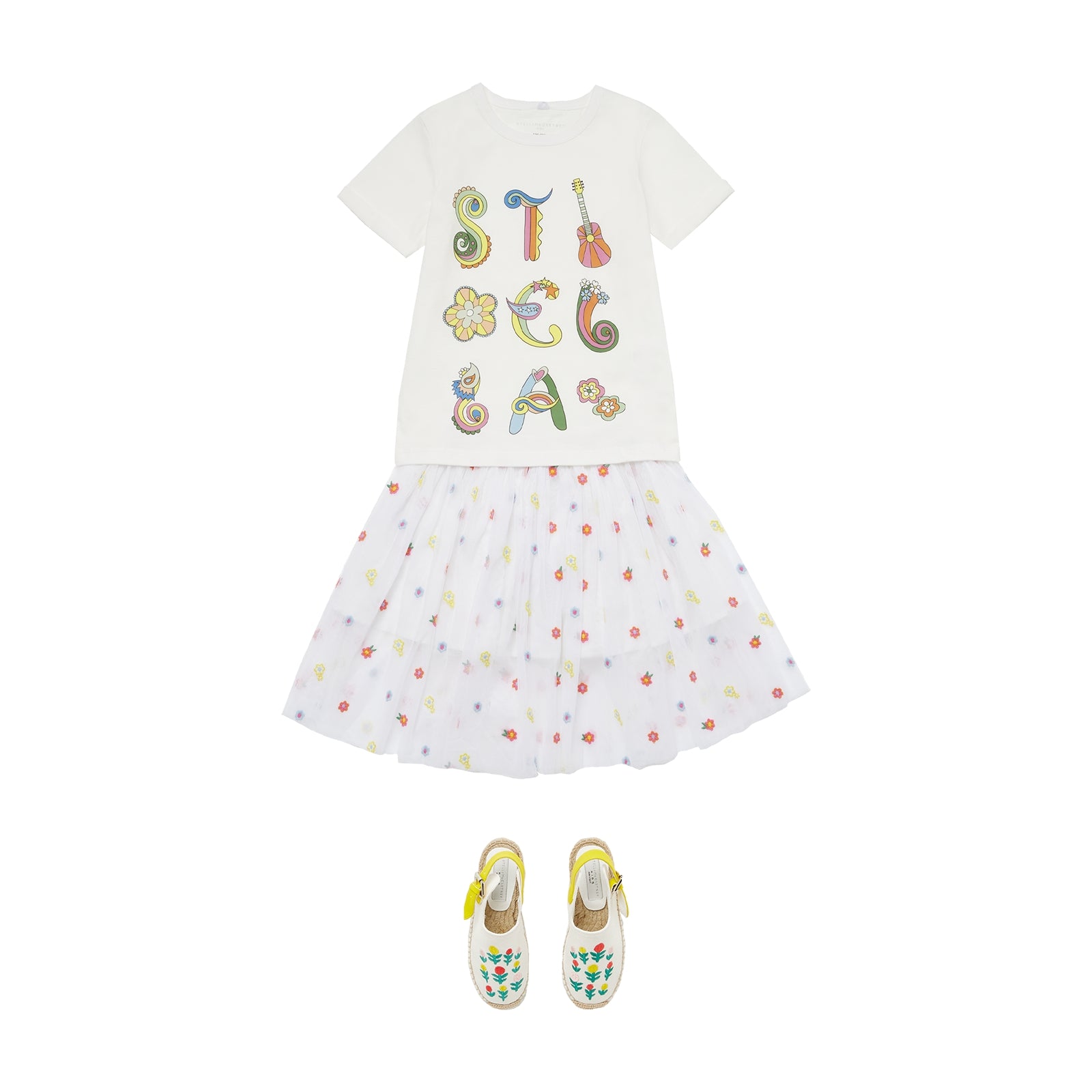 Girls White Printed Cotton T-Shirt