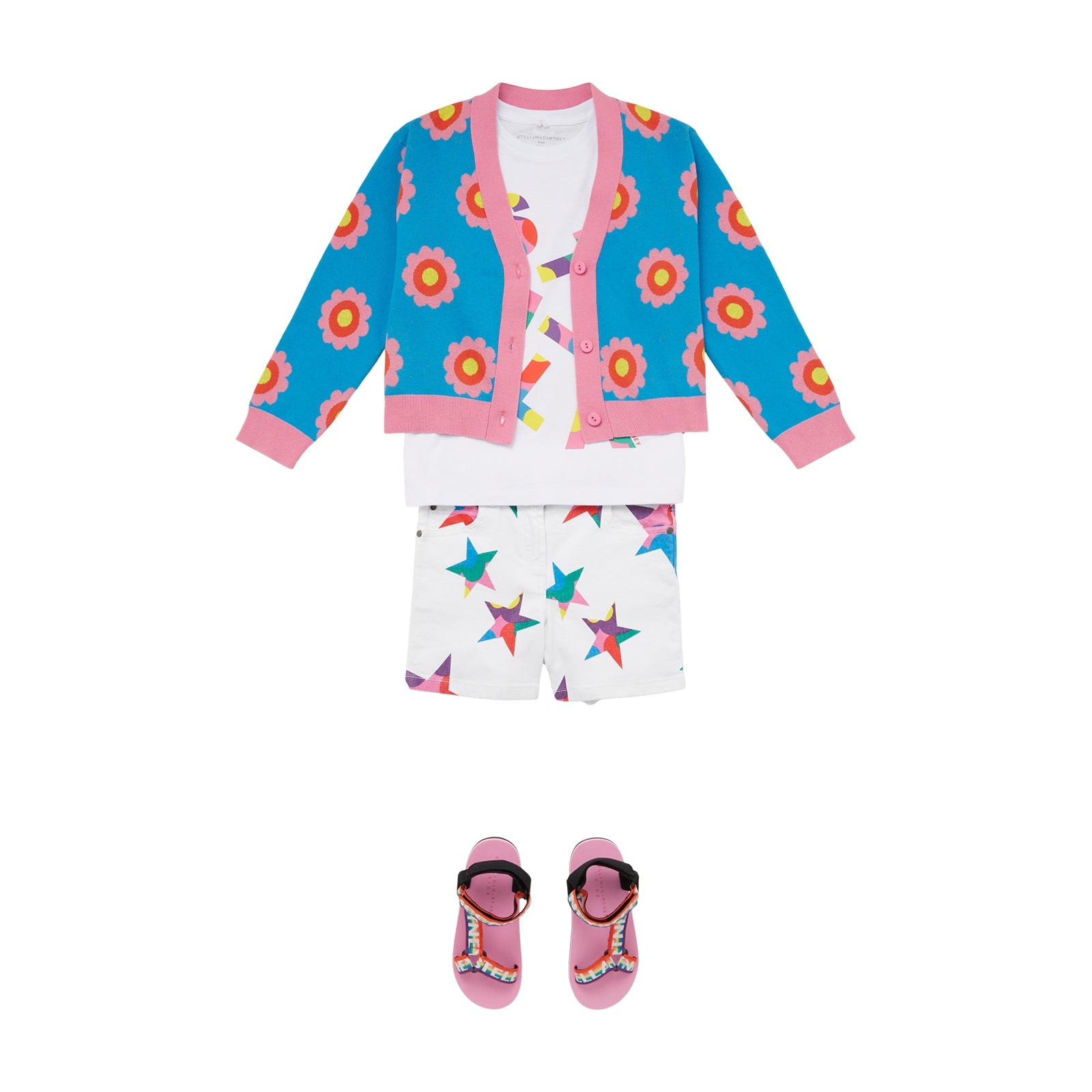 Girls White Star Cotton Shorts