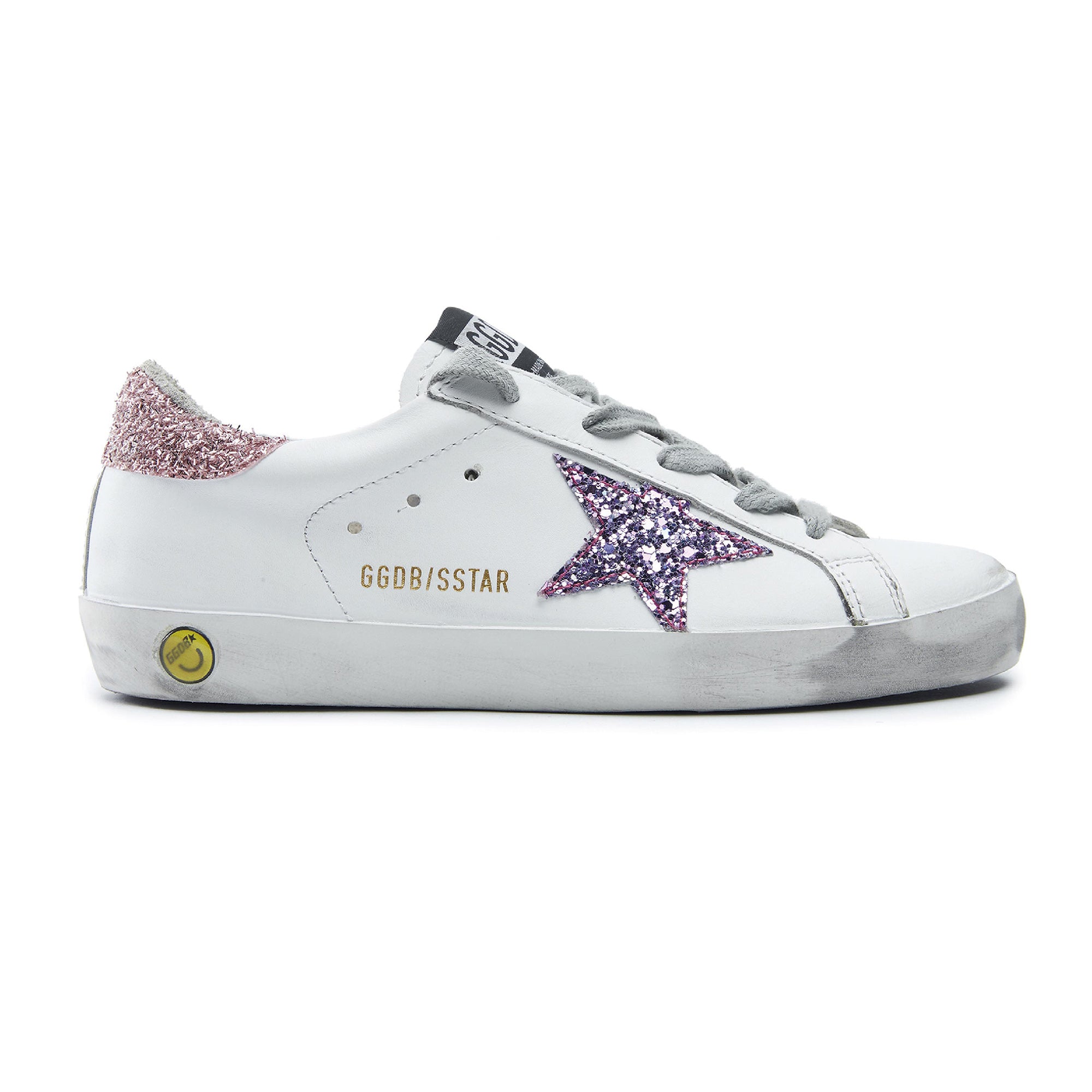 Girls White Glitter Star Leather Shoes
