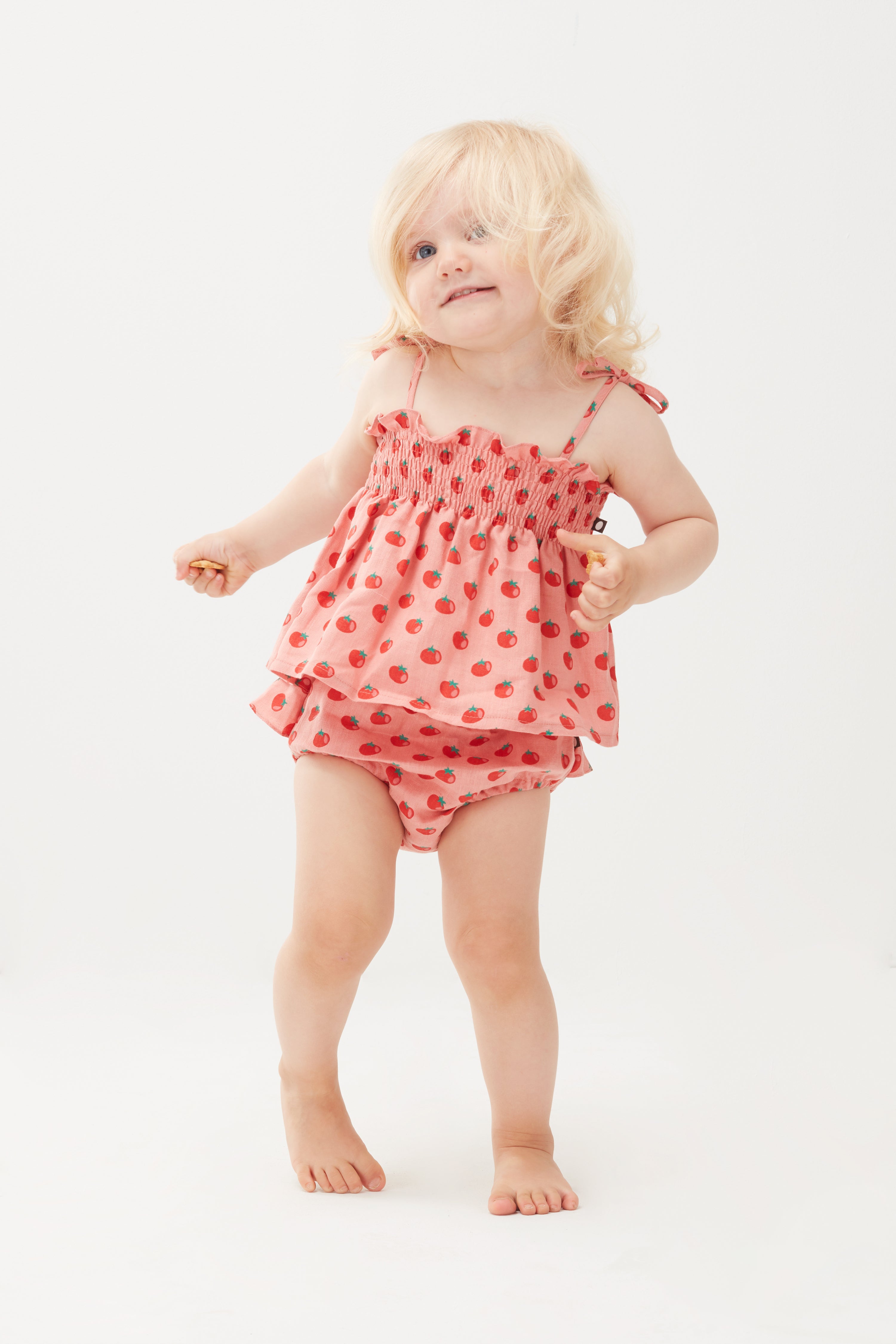 Baby Girls Pink Tomato Print Ruffle Bloomer Set