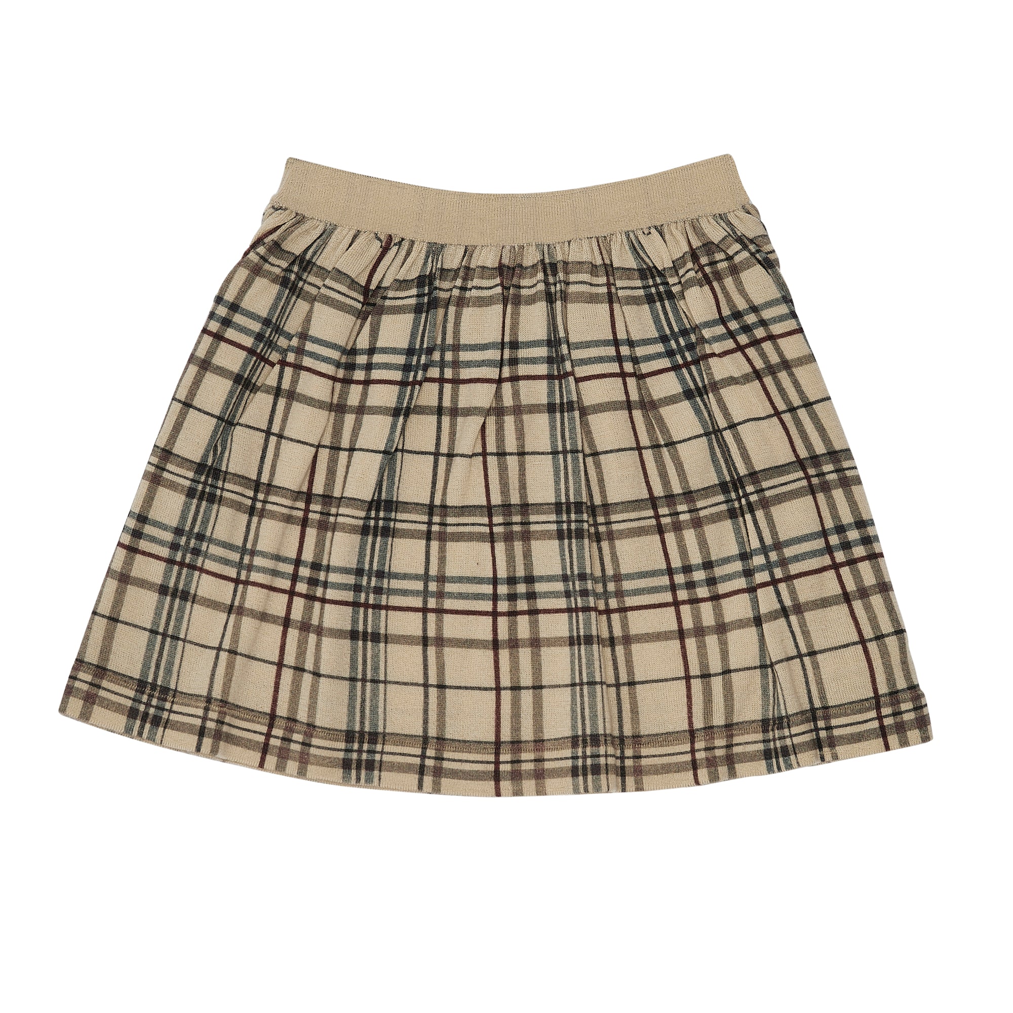 Girls Beige Check Wool Skirt