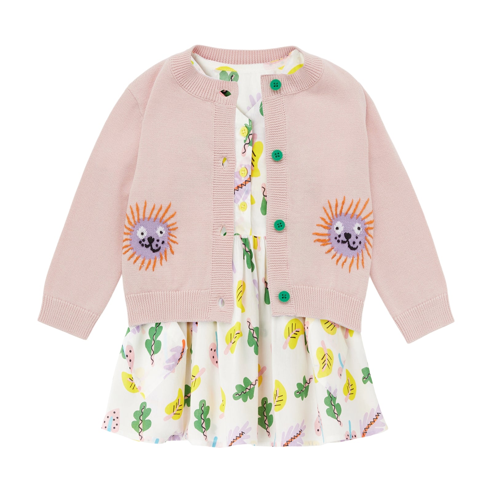 Baby Girls White Printed Cotton Dress Set
