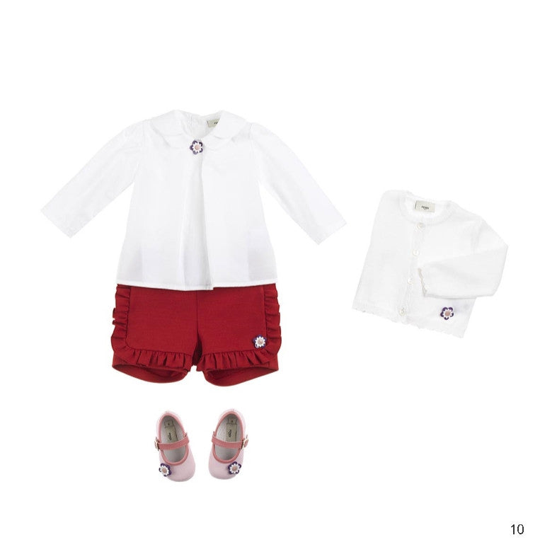 Baby Girls Red Ruffled Edge Trims Short - CÉMAROSE | Children's Fashion Store - 2