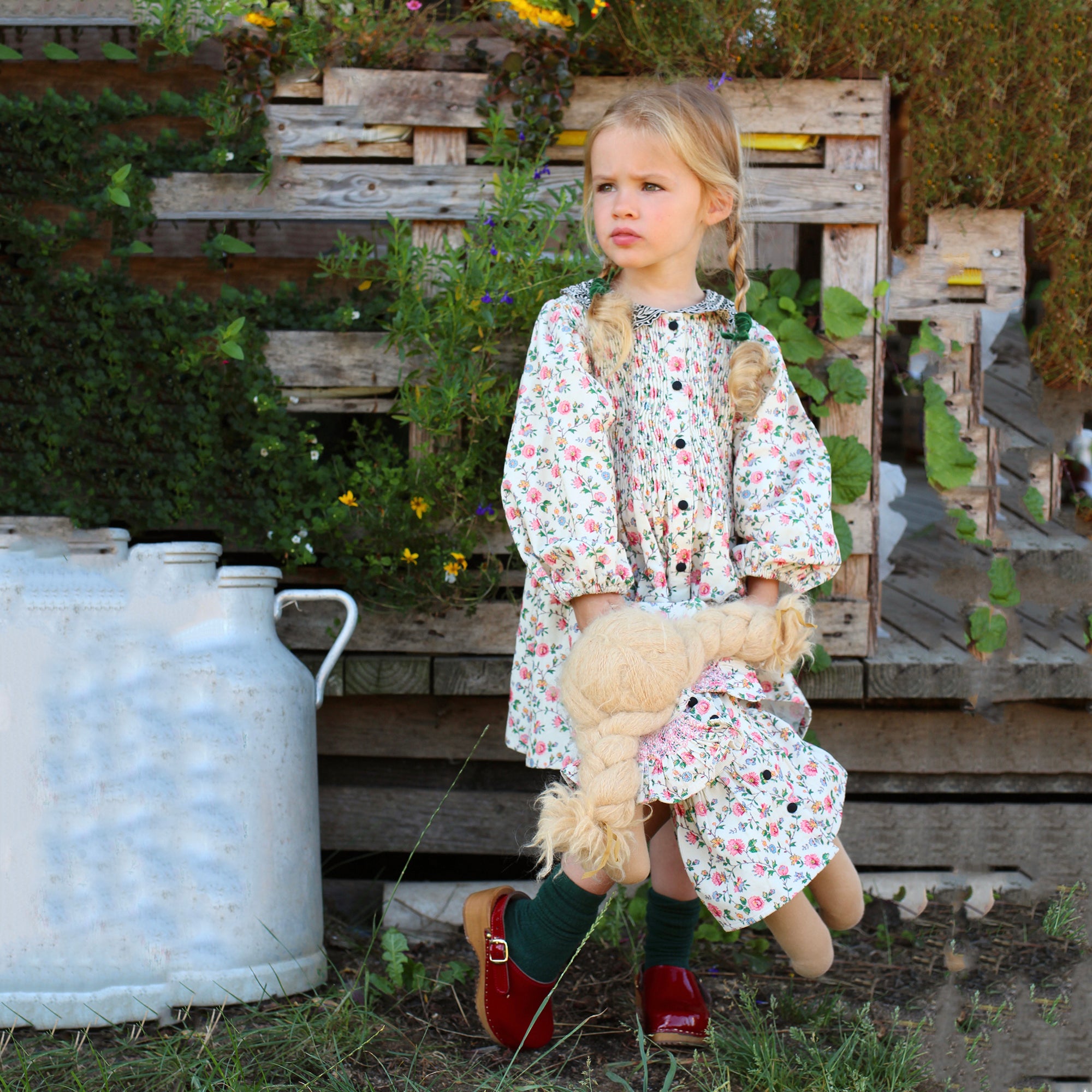 Girls Ivory Flowers Corduroy Top