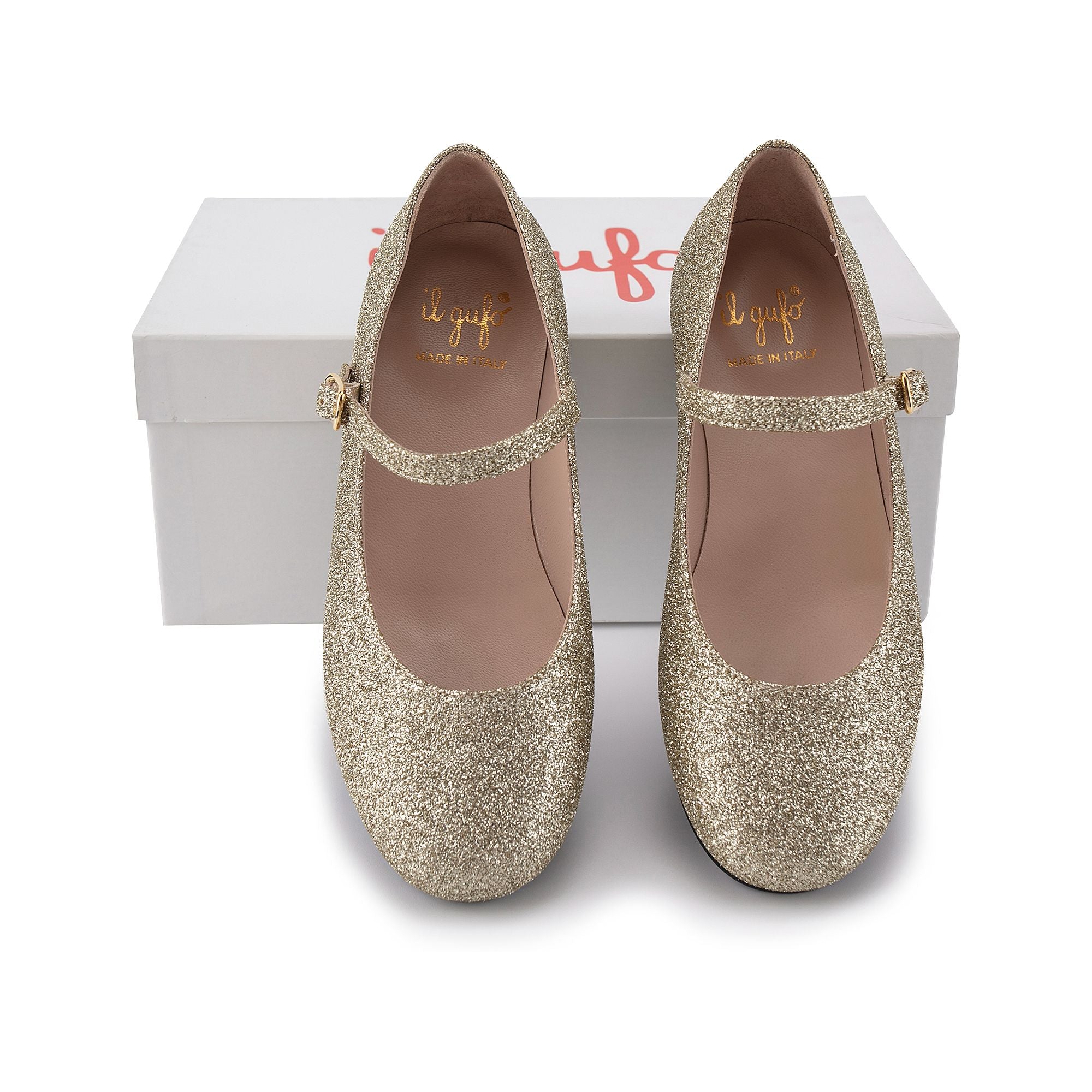 Girls Gold Glitter Flat Shoes