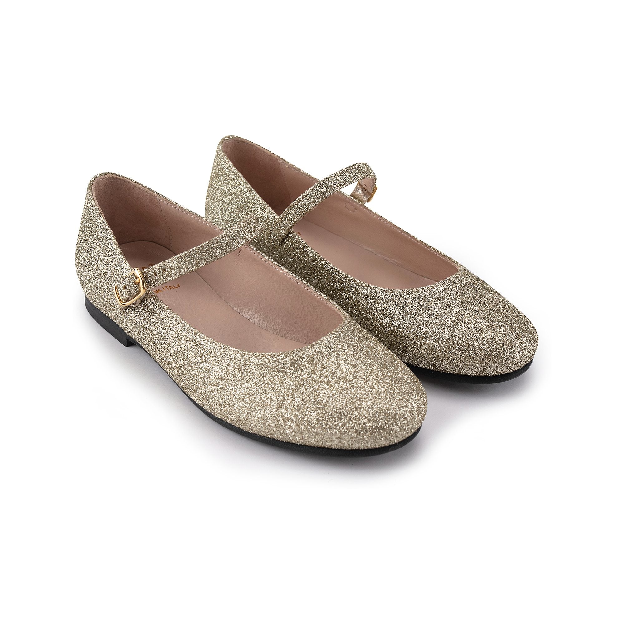 Girls Gold Glitter Flat Shoes
