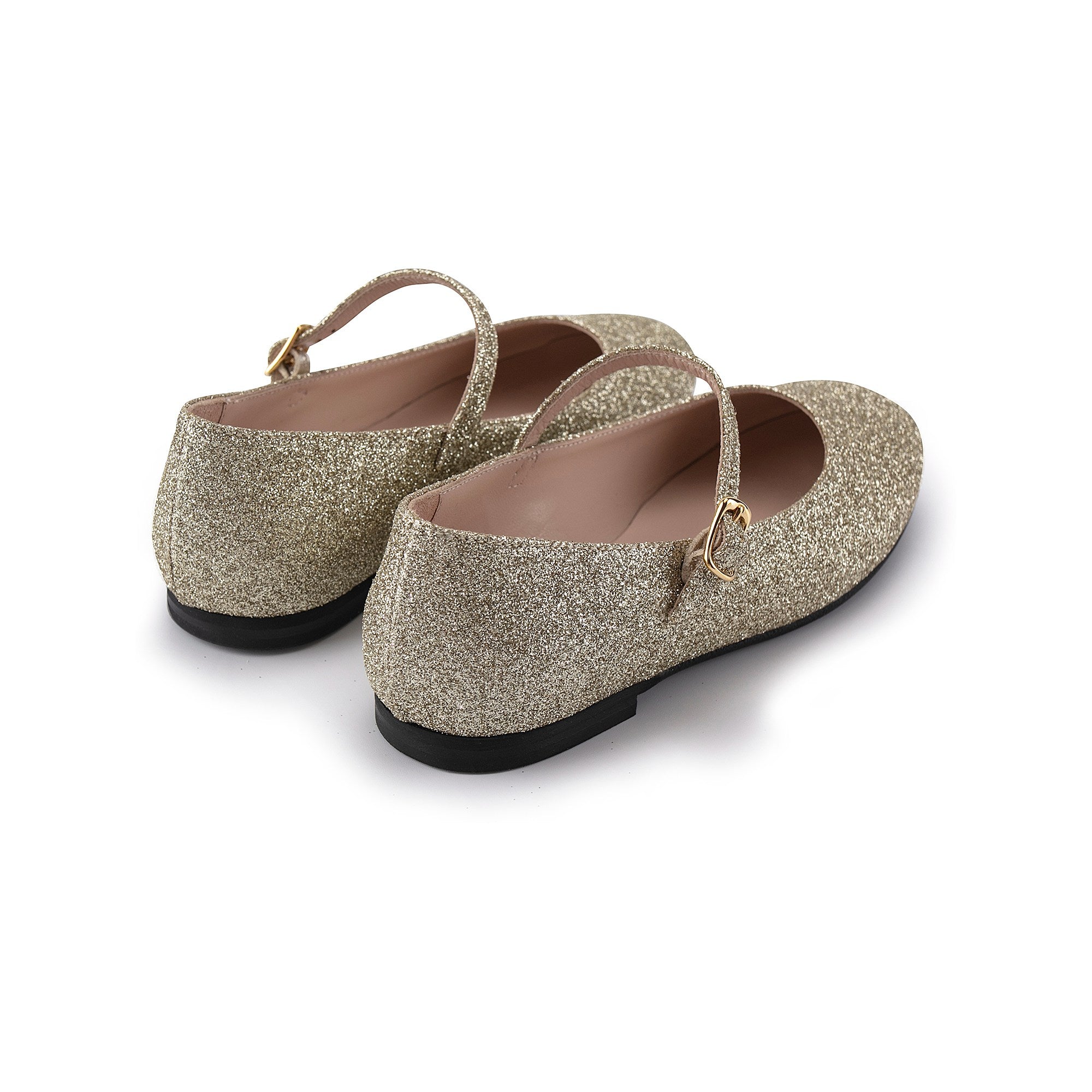 Girls Gold Glitter Flat Shoes