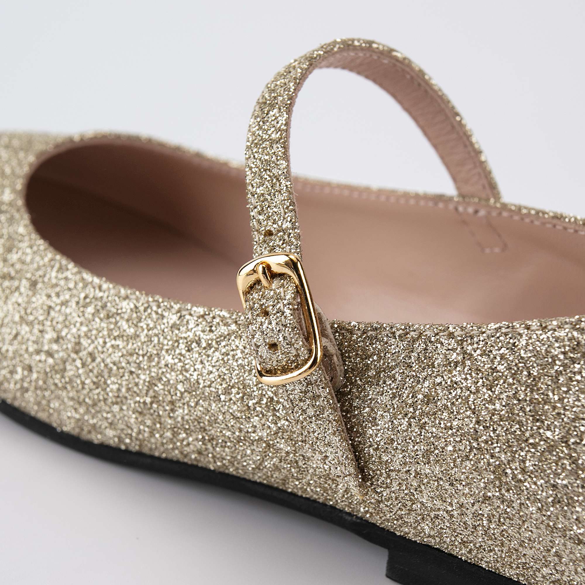 Girls Gold Glitter Flat Shoes