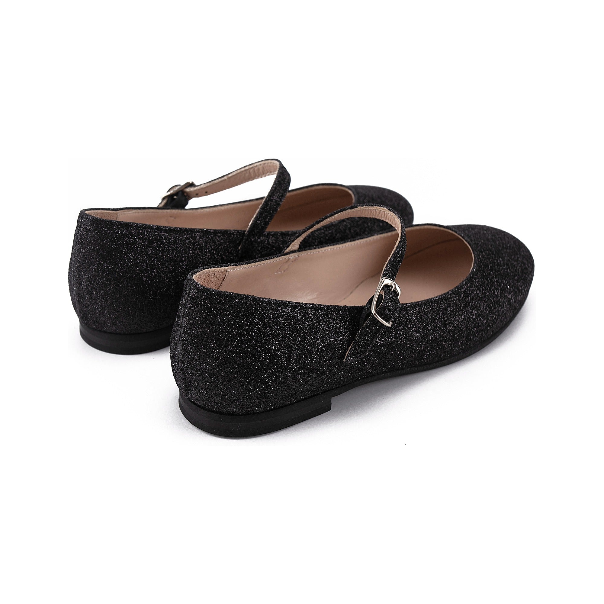 Girls Black Glitter Flat Shoes